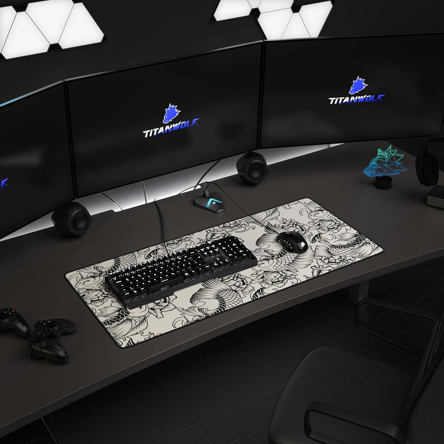 Detalle de TITANWOLF Koi Tattoo 2 XXL Speed Gaming Mouse Mat (900 x 400 x 3mm)
