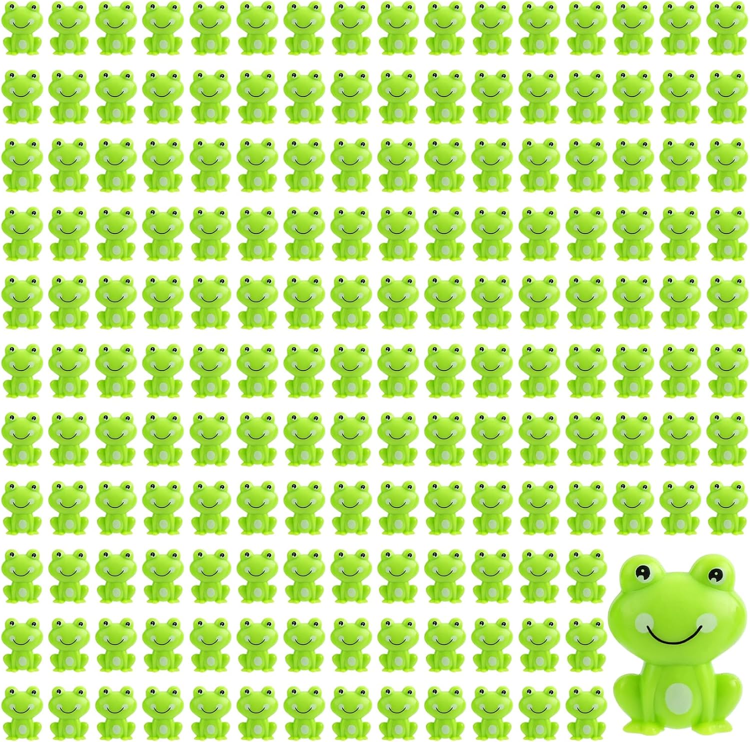 Detalle de BuQiuRen BQR202311 Mini Green Plastic Frog Figurines, 150-Piece Set
