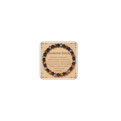 Detalle de ESPVO Schwarzer Turmalin Tigerauge Hämatit Armband – Naturstein Perlen, 18,5 cm