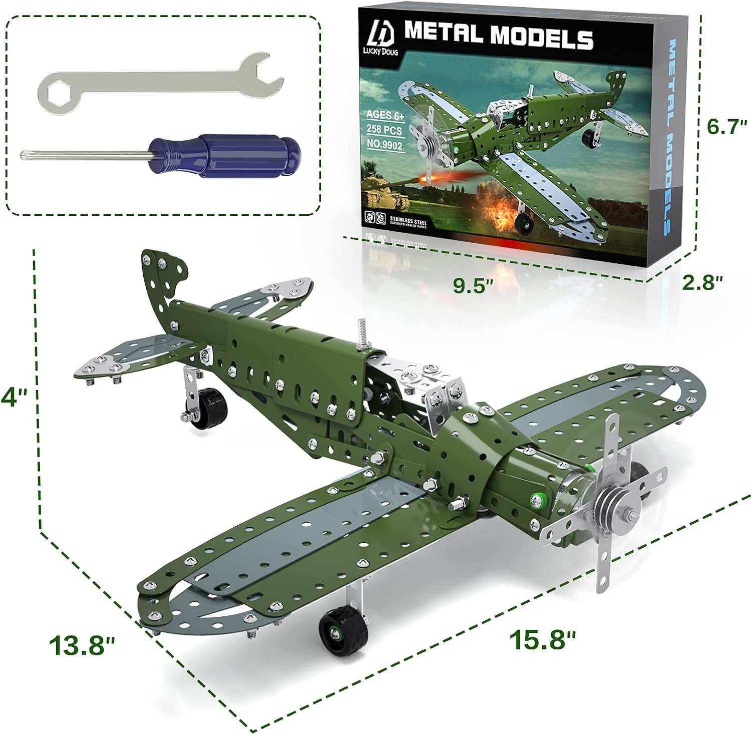 Thumbnail 6 de Lucky Doug Metal DIY Model Airplane Building Toy Set (258-Piece STEM Project)