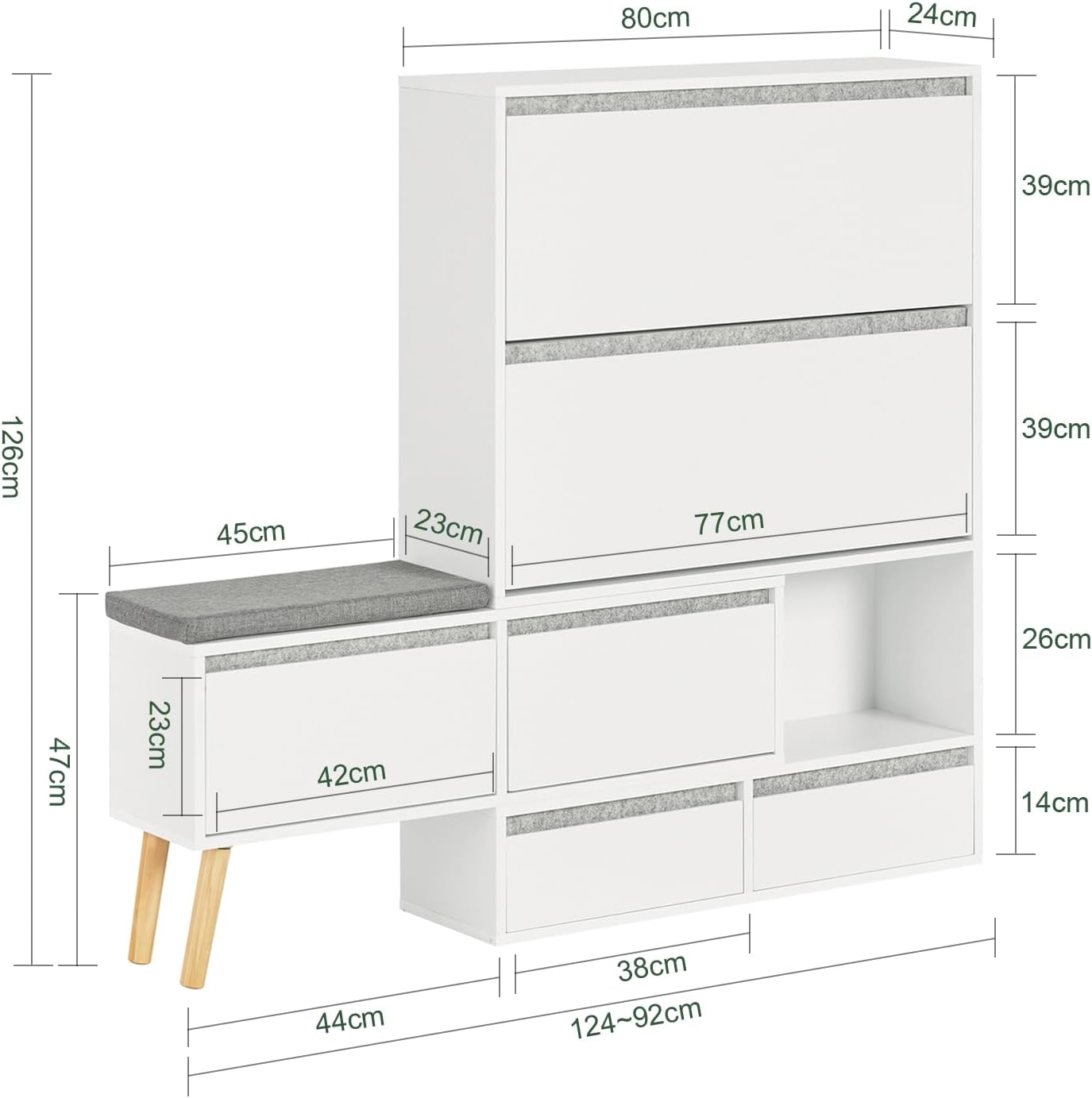 Detalle de SoBuy FSR134-W Banco zapatero 124-92 cm