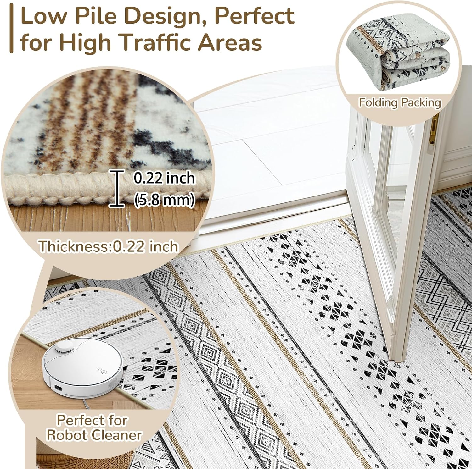 Detalle 2 de BESTSWEETIE 8x10 Geometry Series Area Rug: Non-Slip, Washable & Neutral for Living Spaces