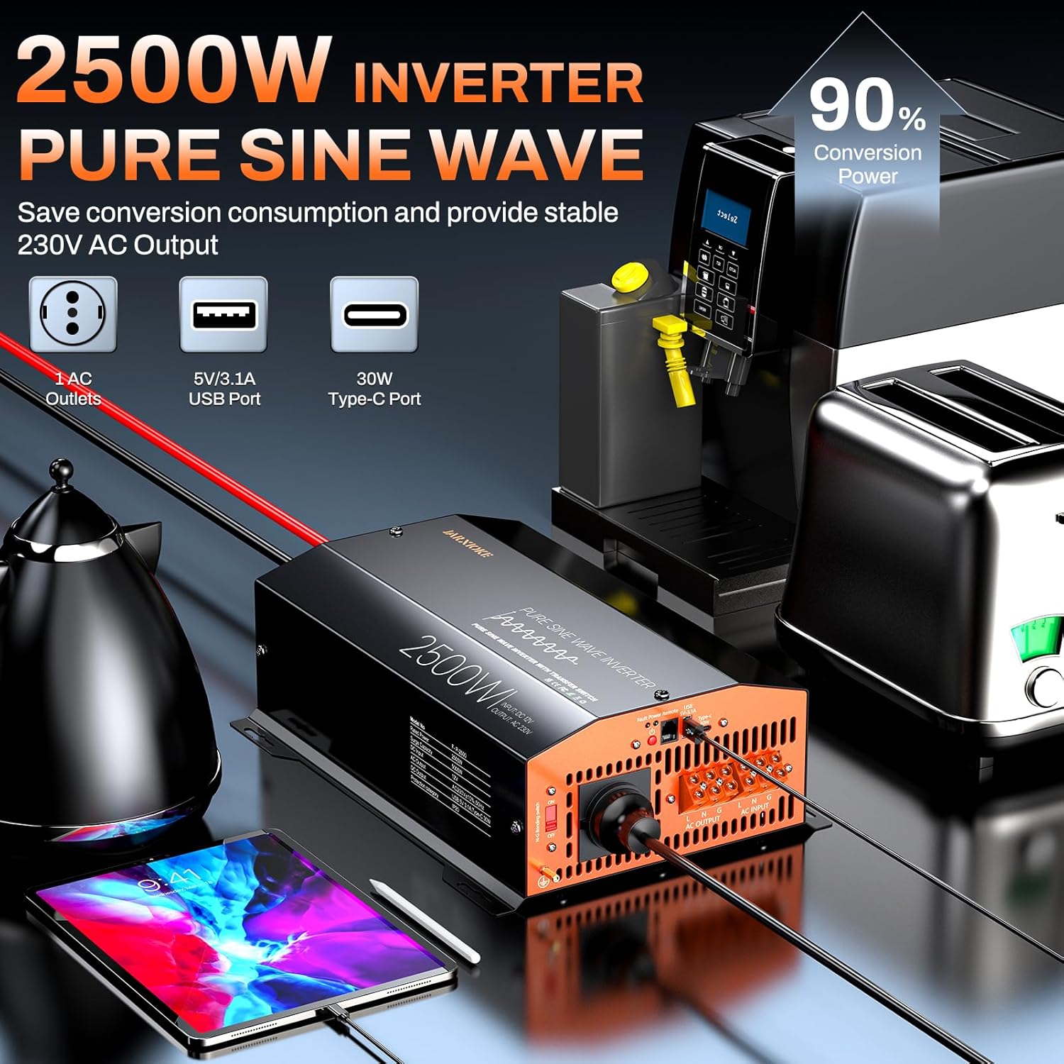 Thumbnail 2 de Inverter 12 V a 230 V 2500 W con onda sinusoidale pura e commutatore di trasferimento con telecomando LCD