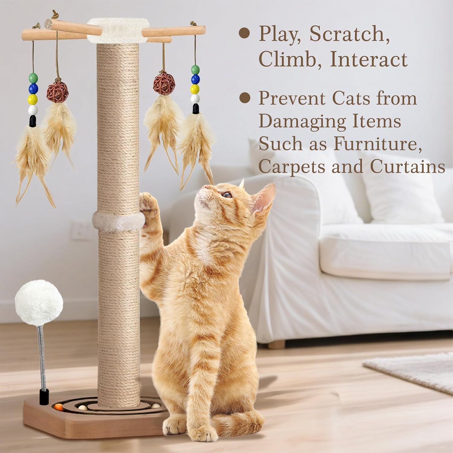 Detalle 2 de PAROTO MZZ-N 33-Inch Cat Scratching Post with Sisal and Interactive Toys