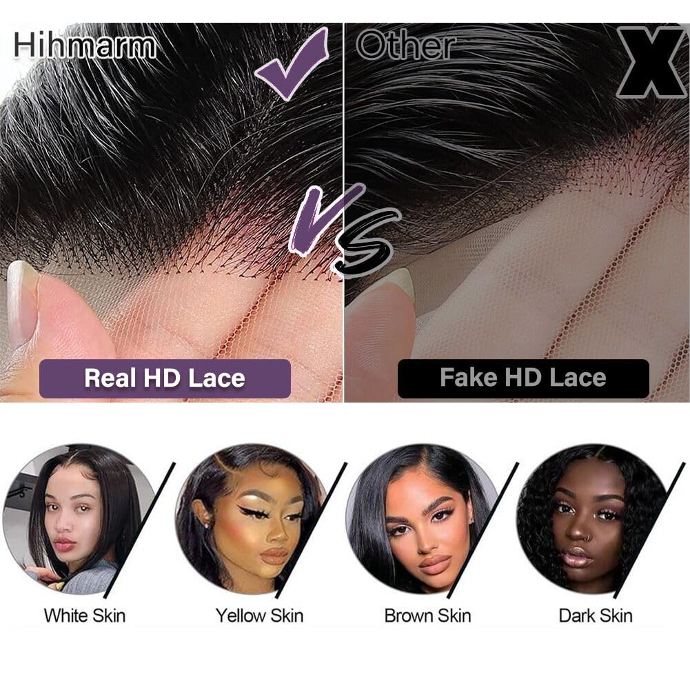 Detalle 2 de Hihmarm Curly Bob Wig (13x6 HD Lace) 100% Human Hair Deep Wave, Glueless Short Bob Wig, 14 Inch