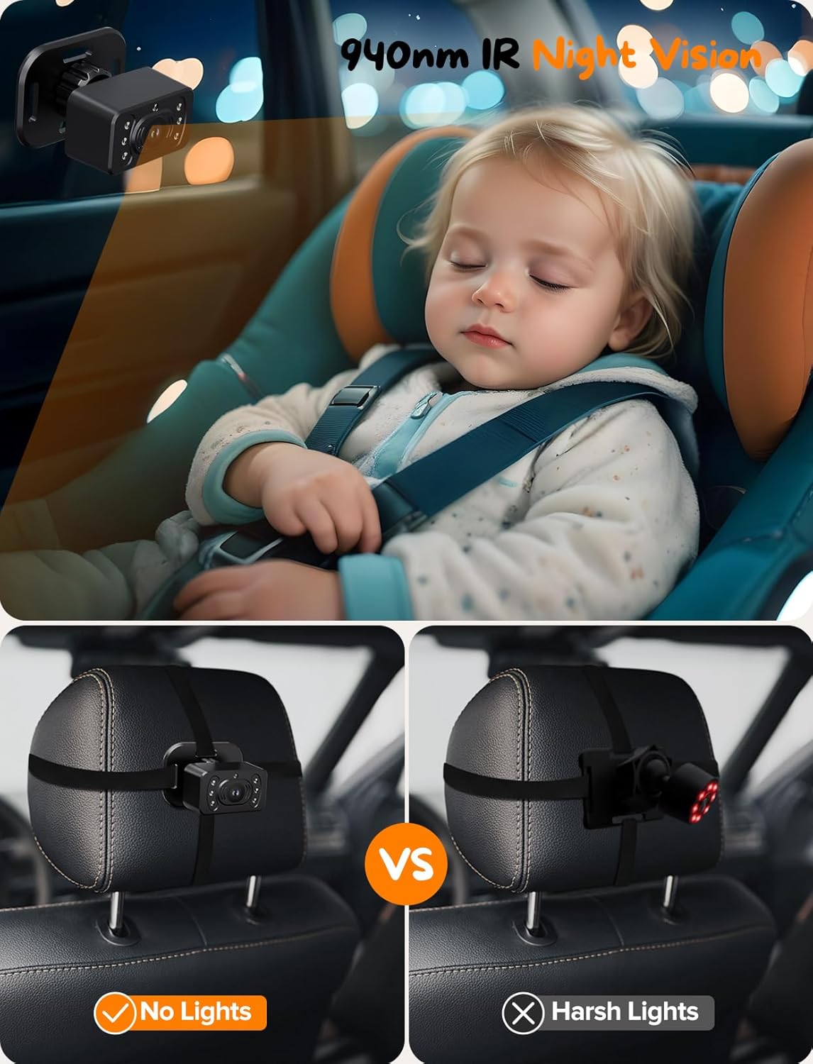 Thumbnail 3 de Kidsneed Baby Car Camera 7-Inch Monitor: 1080P Rear-Facing Dual Cameras for Safer Travel