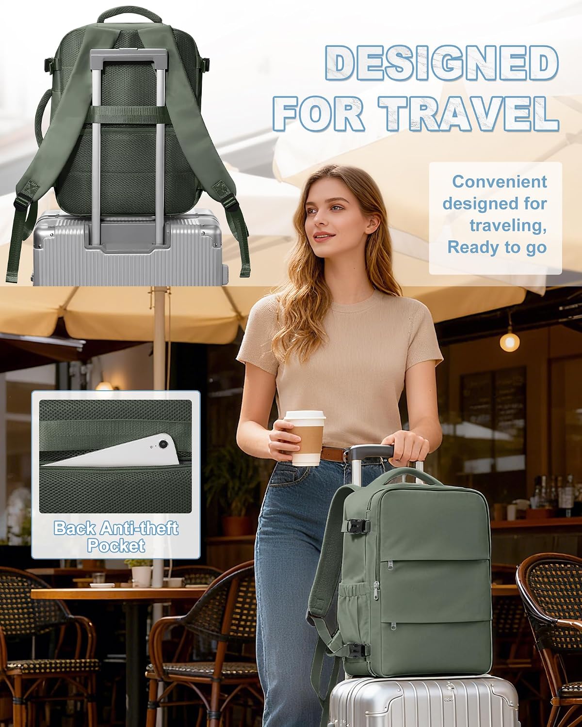 Detalle de SZLX Sac à dos de voyage cabine 40x30x20 pour Ryanair / Wizz Air / EasyJet avec compartiment ordinateur