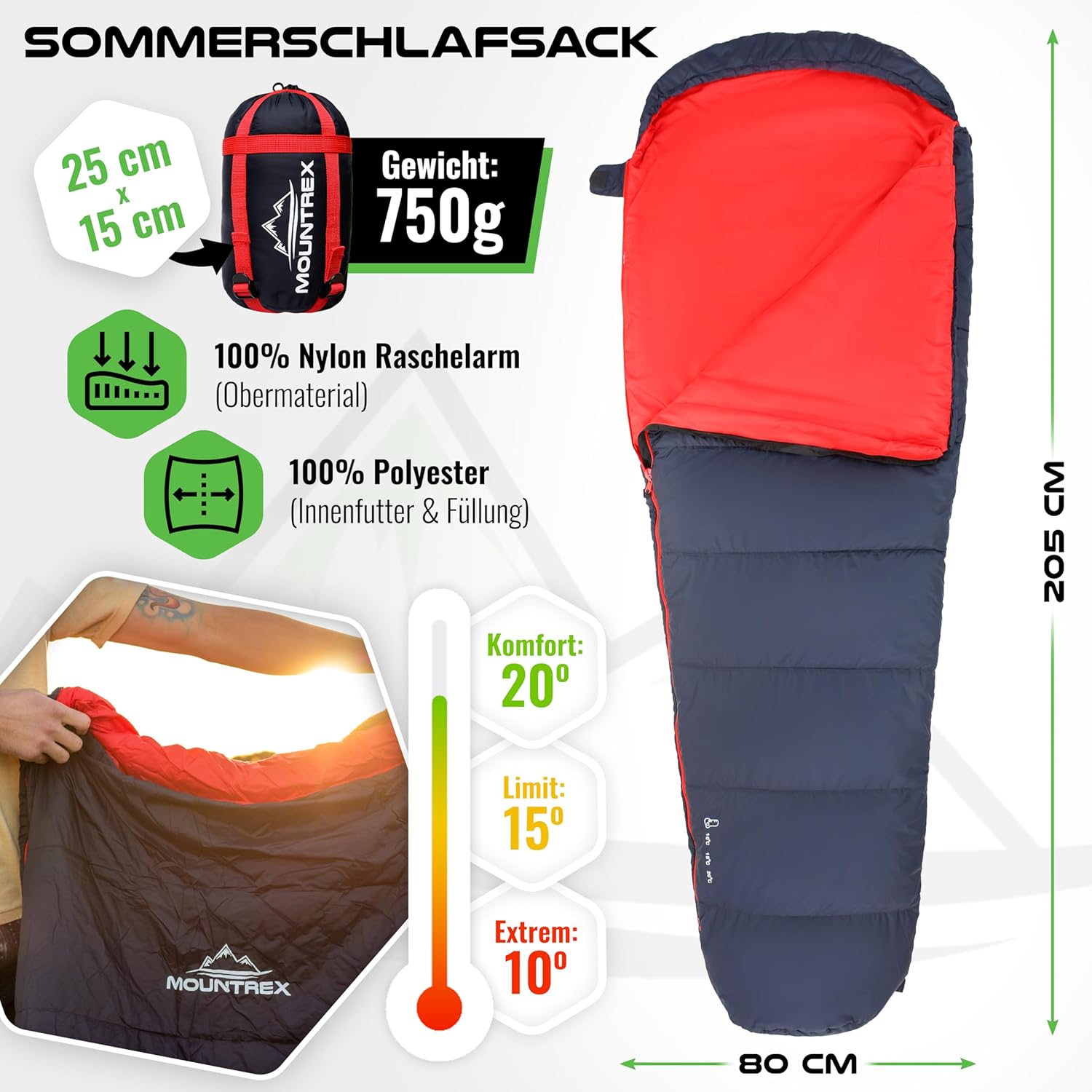 Thumbnail 1 de MOUNTREX Schlafsack Mumienschlafsack 760 g