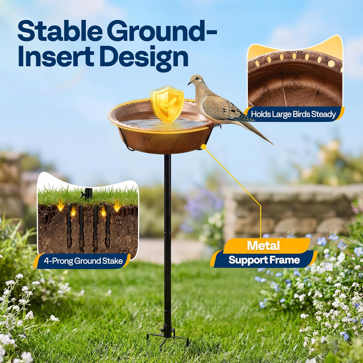 Thumbnail 6 de VIVOHOME metal vintage bird bath with detachable bowl and 4-pronged base (retro bronze finish)