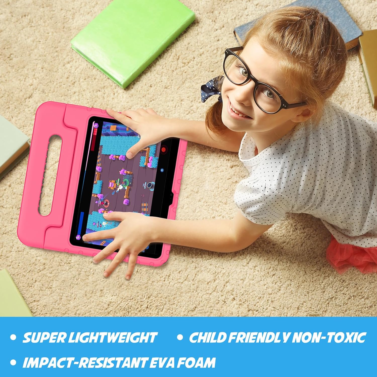 Detalle de ProCase PC-08366205 Kids iPad Case, Pink, Rotating Handle and Dual-Angle Stand