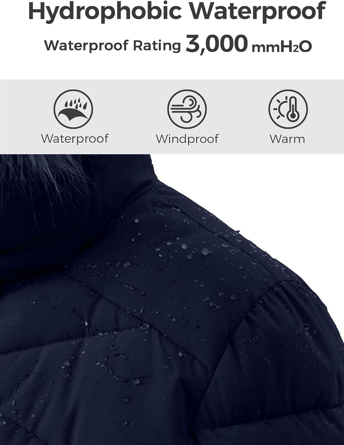 Detalle de Wantdo L7-112 Women’s Long Quilted Puffer Coat, Waterproof and Machine Washable
