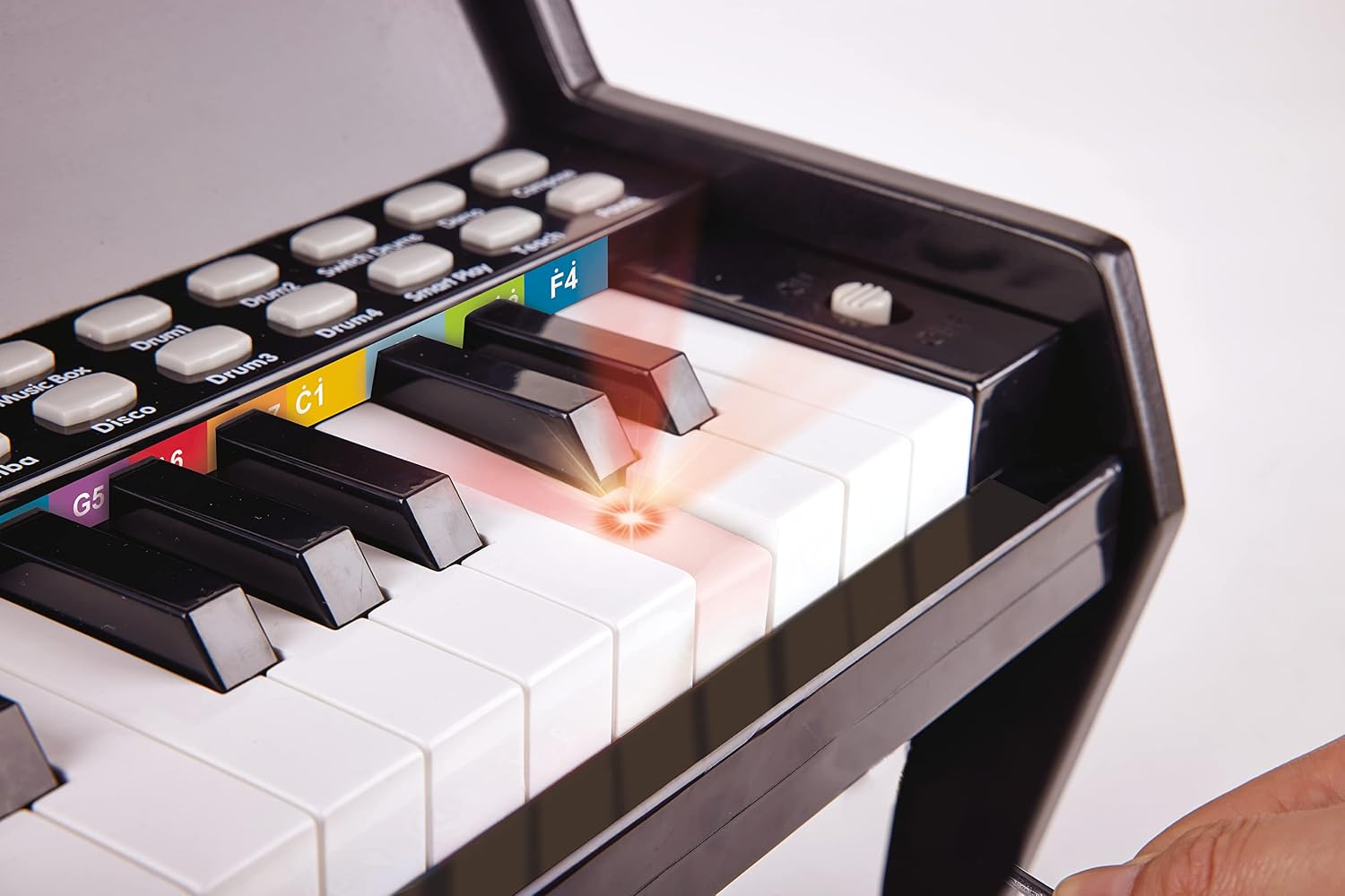 Detalle de Hape Learn with Lights Piano: zwarte kinderpiano met 25 toetsen en lichttoetsen
