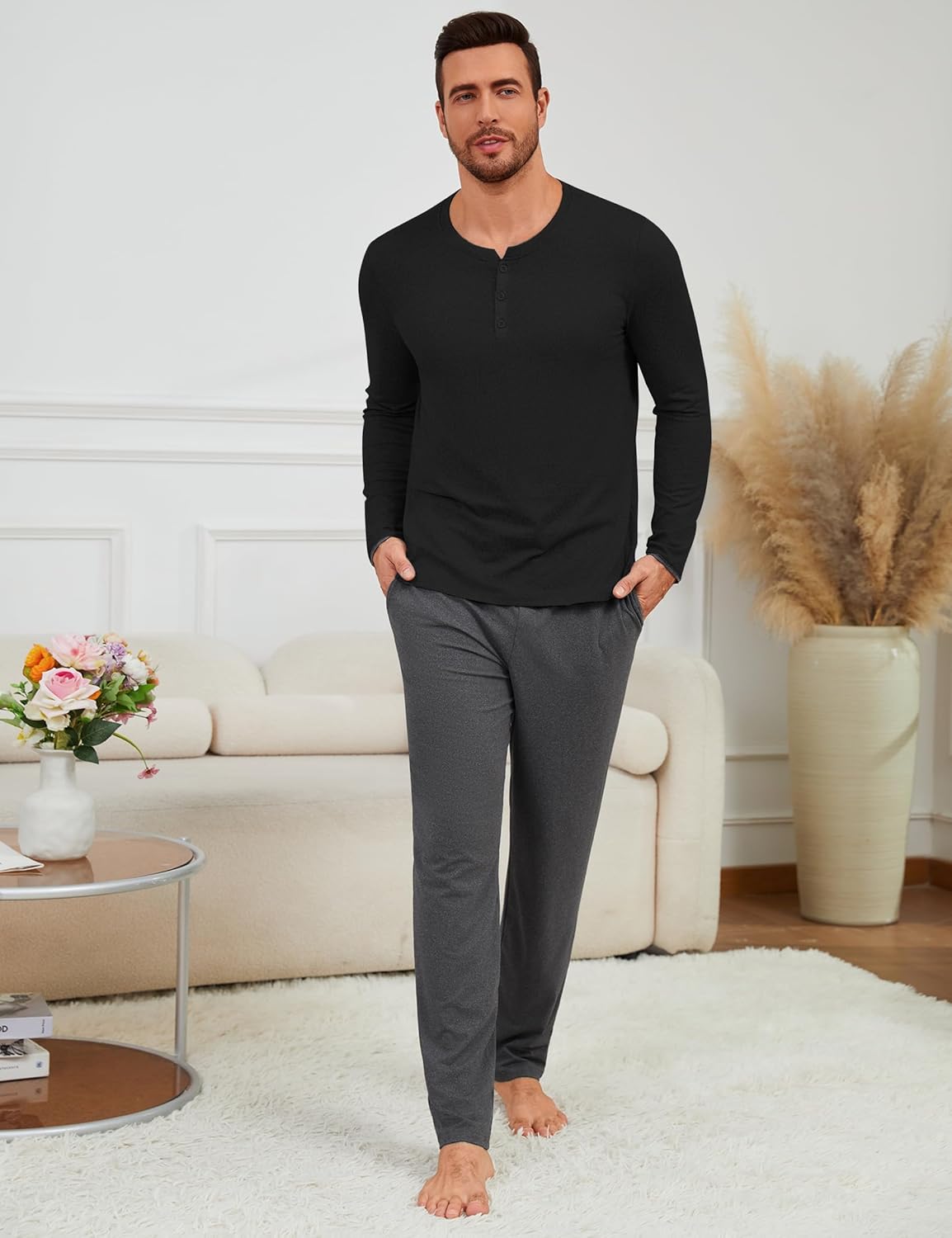 Thumbnail 3 de Uniexcosm Pyjama Homme Hiver en Coton – Ensemble 2 pièces à boutons