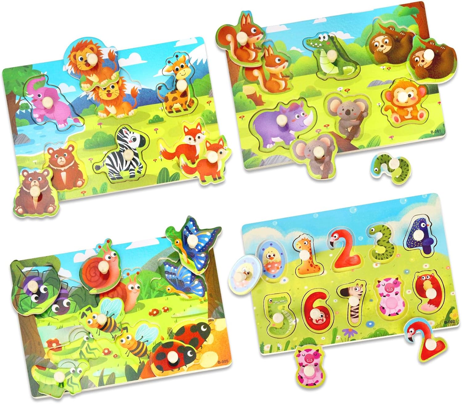 Detalle de 4 Pcs Puzzles en Bois pour Enfants – Animal Montessori, Éducatif et Sécurisé