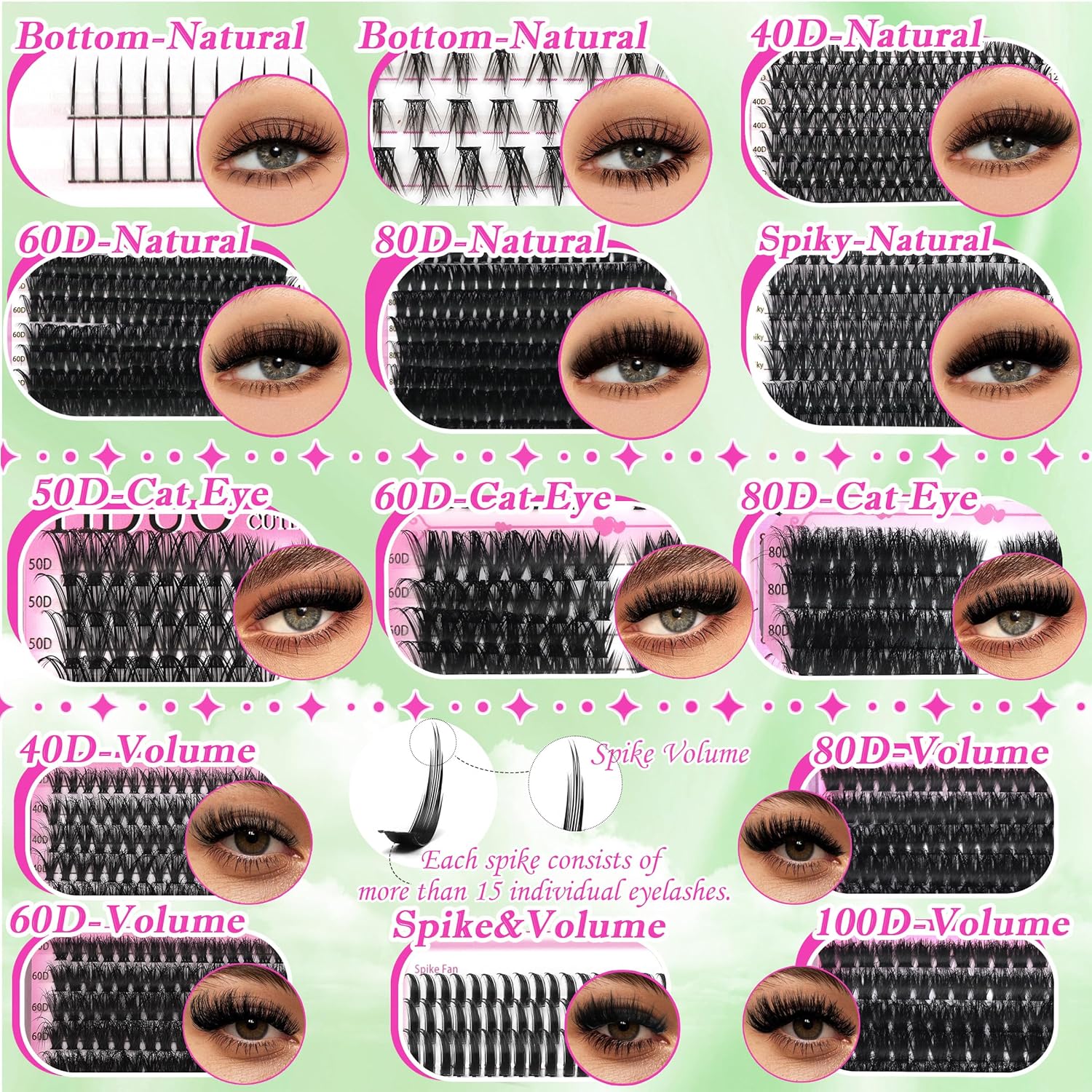 Thumbnail 2 de YIDUO 1846Pcs Lash Clusters Kit with Spikes+Bottom Cluster Lashes – D Curl, Wispy Volume DIY Eyelash Extensions