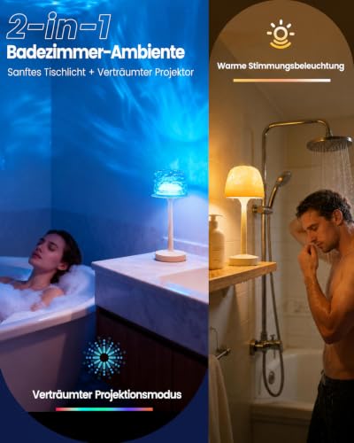 Detalle de Umikk LED Duschlampe Wasserdicht, 16-Farben-Projektion, Wiederaufladbar – flexible Beleuchtung für Bad und Dusche