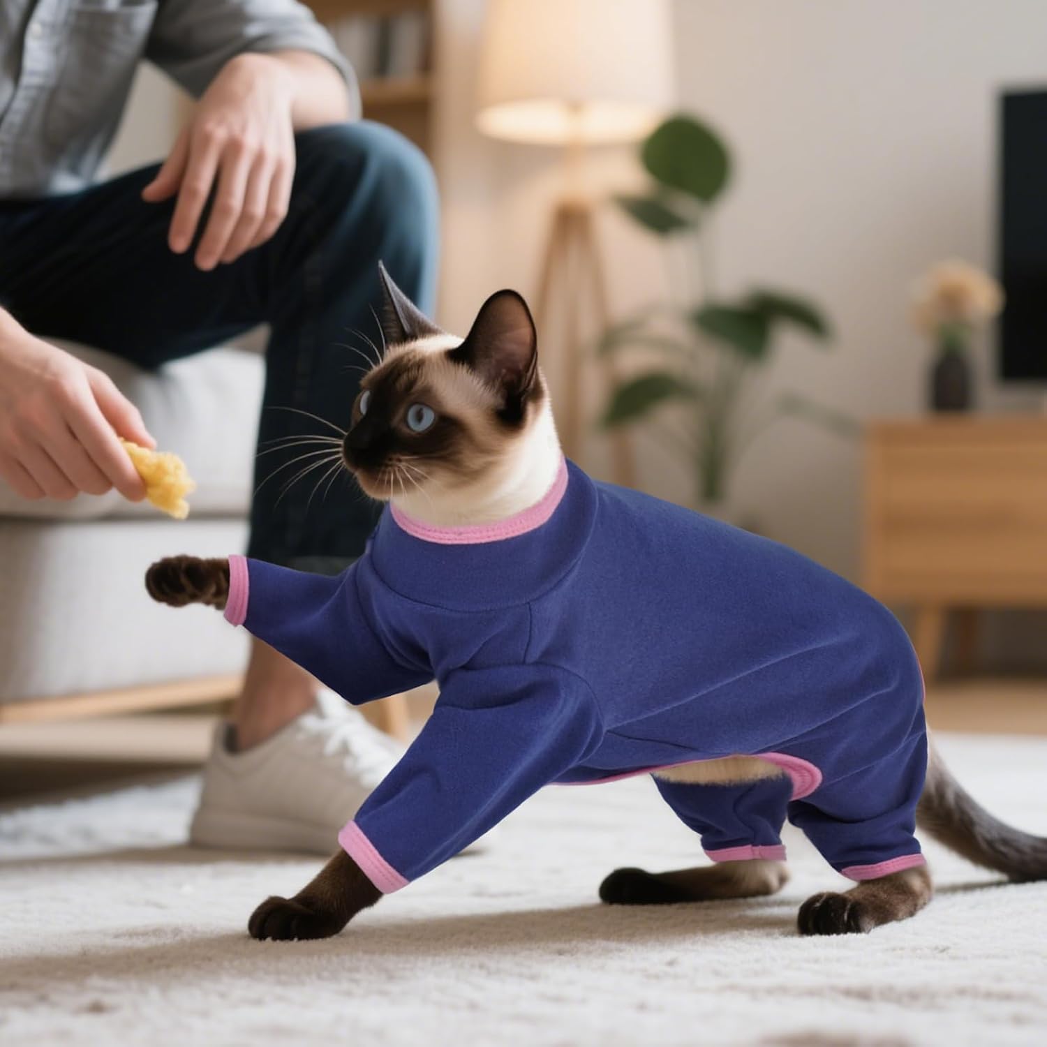 Thumbnail 4 de OUOBOB Sphynx Cat Recovery Suit – soft anti-licking & hair control bodysuit for after surgery (Blue, 2XL)