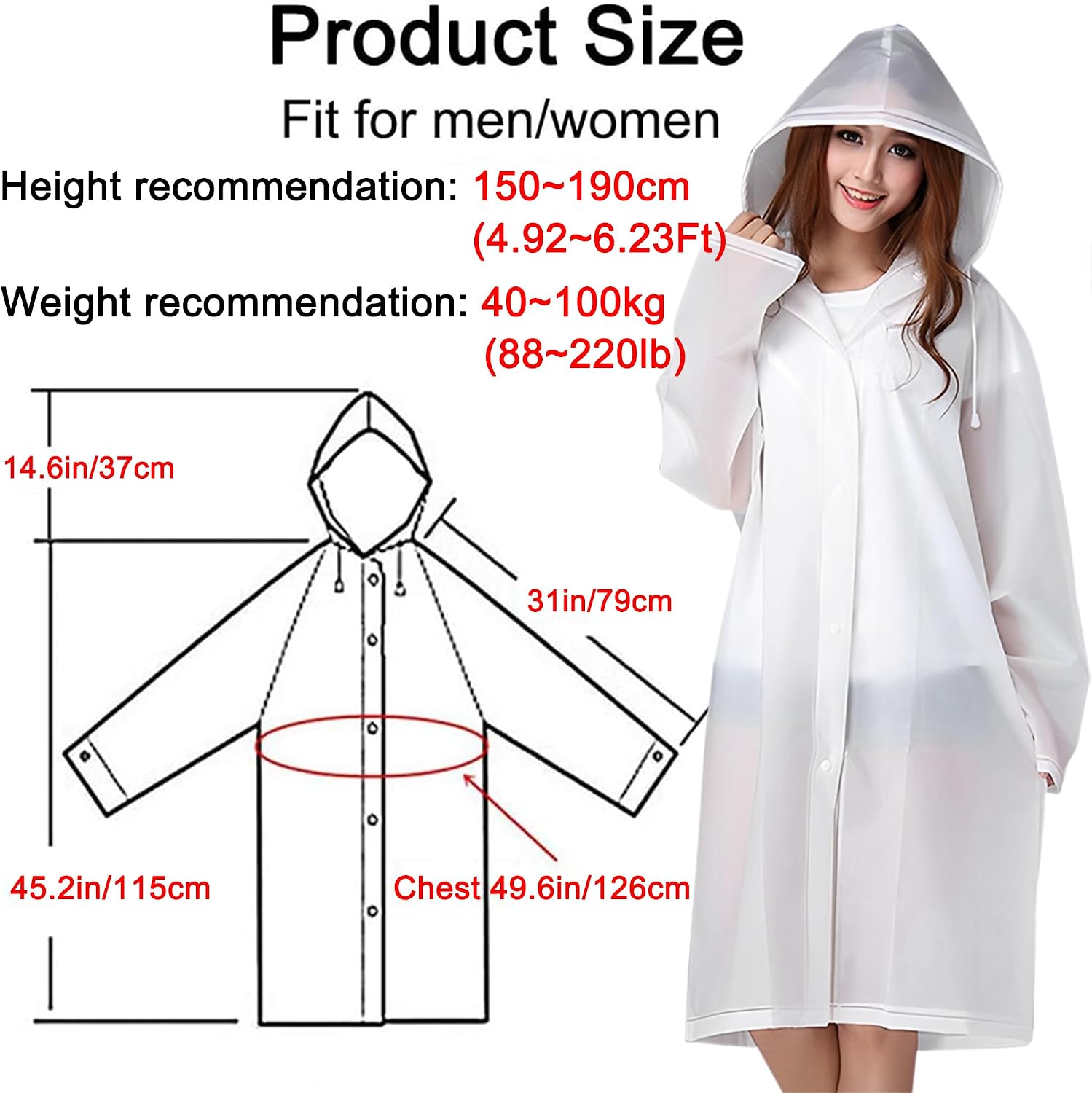 Thumbnail 2 de Cosowe 2-Pack Adults Rain Poncho with Hood — Reusable EVA Rainwear, Lightweight & Packable