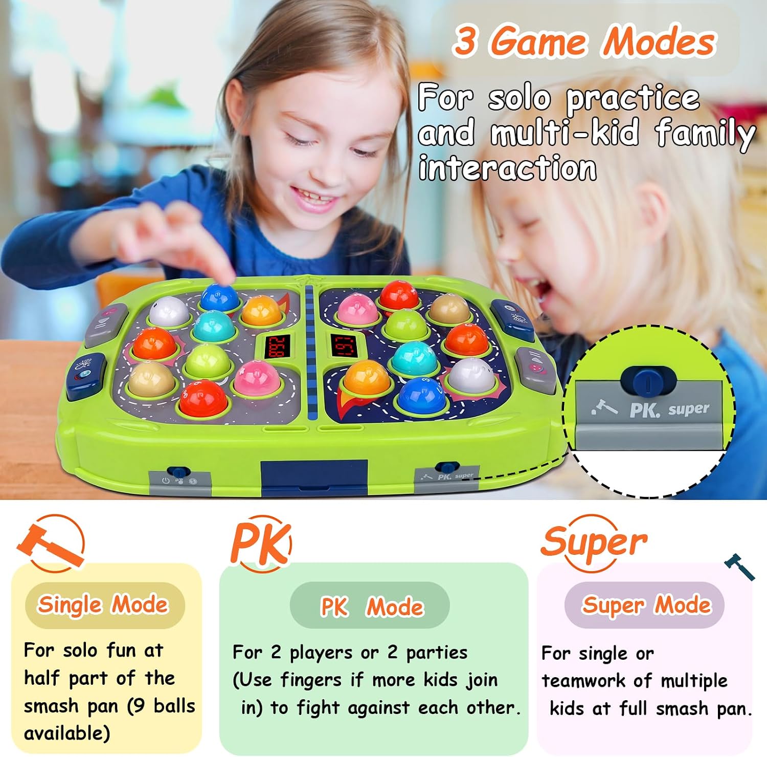 Detalle de Whack Game Mole for Kids: Interactive 3-Mode Hammer Toy for Ages 3–8