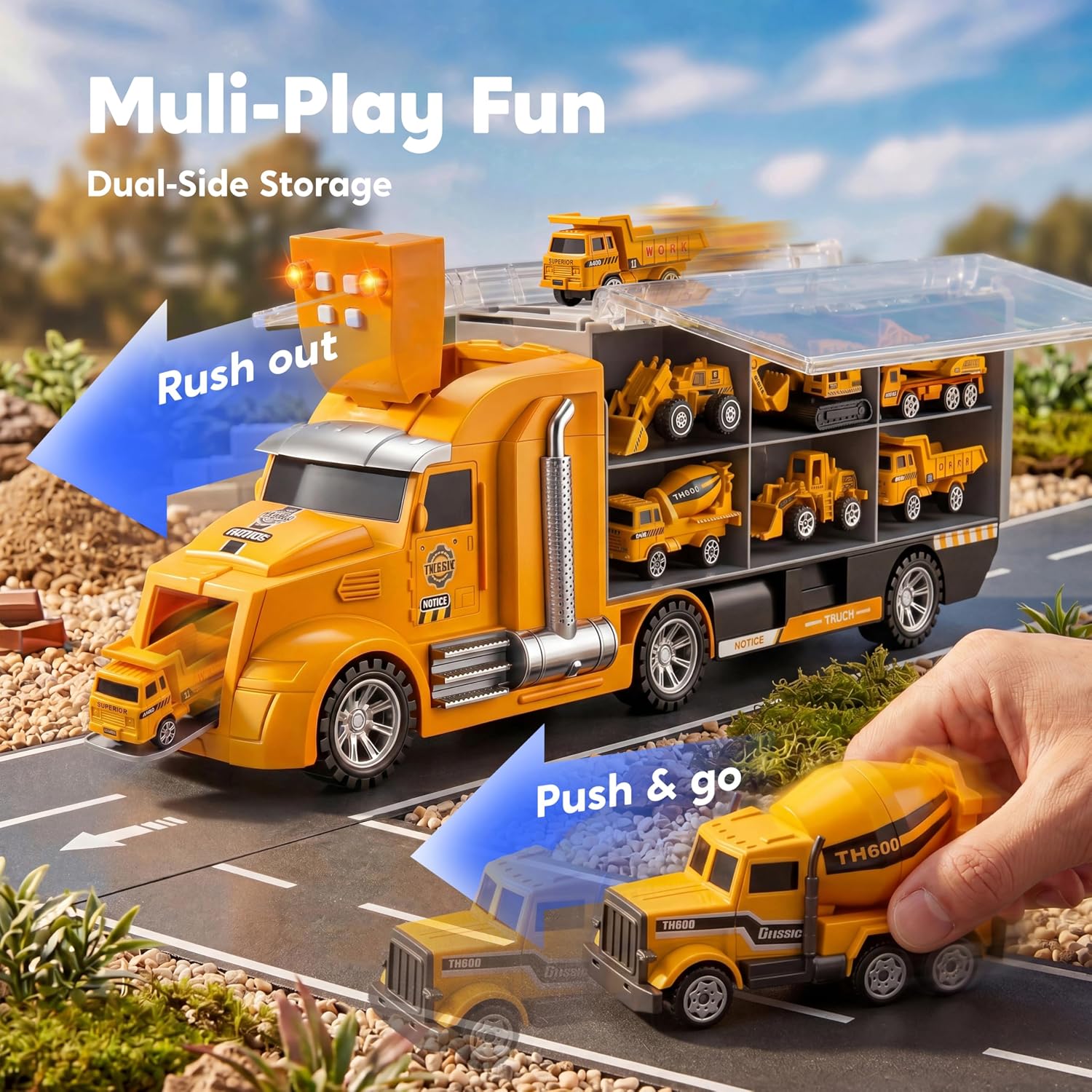 Thumbnail 5 de JOYIN 25 in 1 Construction Truck Vehicle Toy Set with Sounds & Lights (mini digger, dumper & carrier truck)