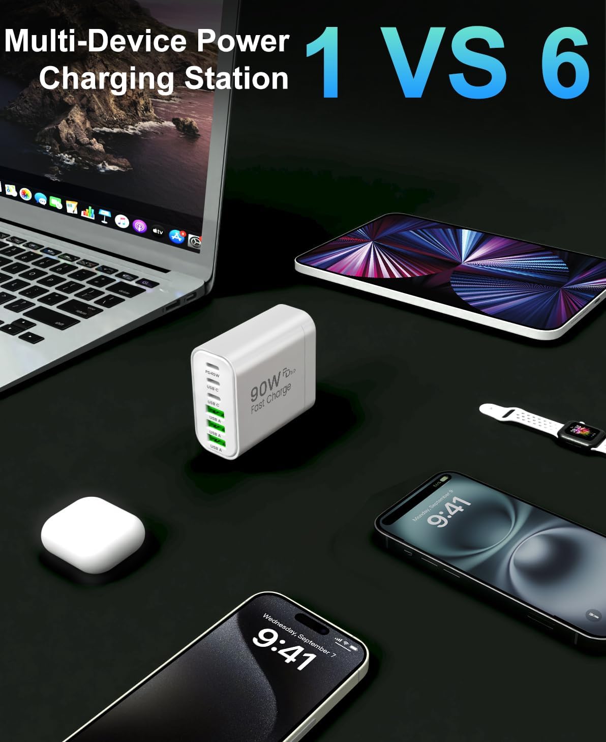 Thumbnail 6 de 90W GaN USB-C Charger Block: 6-Port Fast Charging for iPhone, iPad, MacBook and More