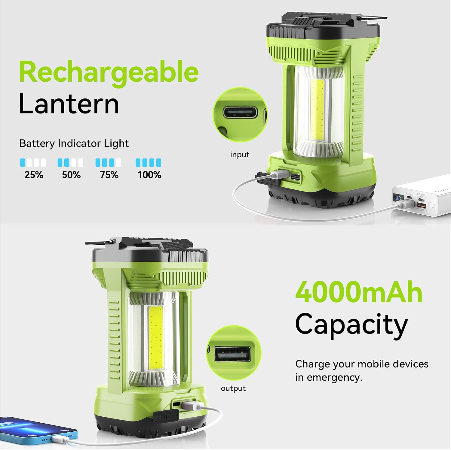 Detalle de AlpsWolf CLV310-G2 Rechargeable Camping Lantern, Green, 4 Modes, 2-Pack