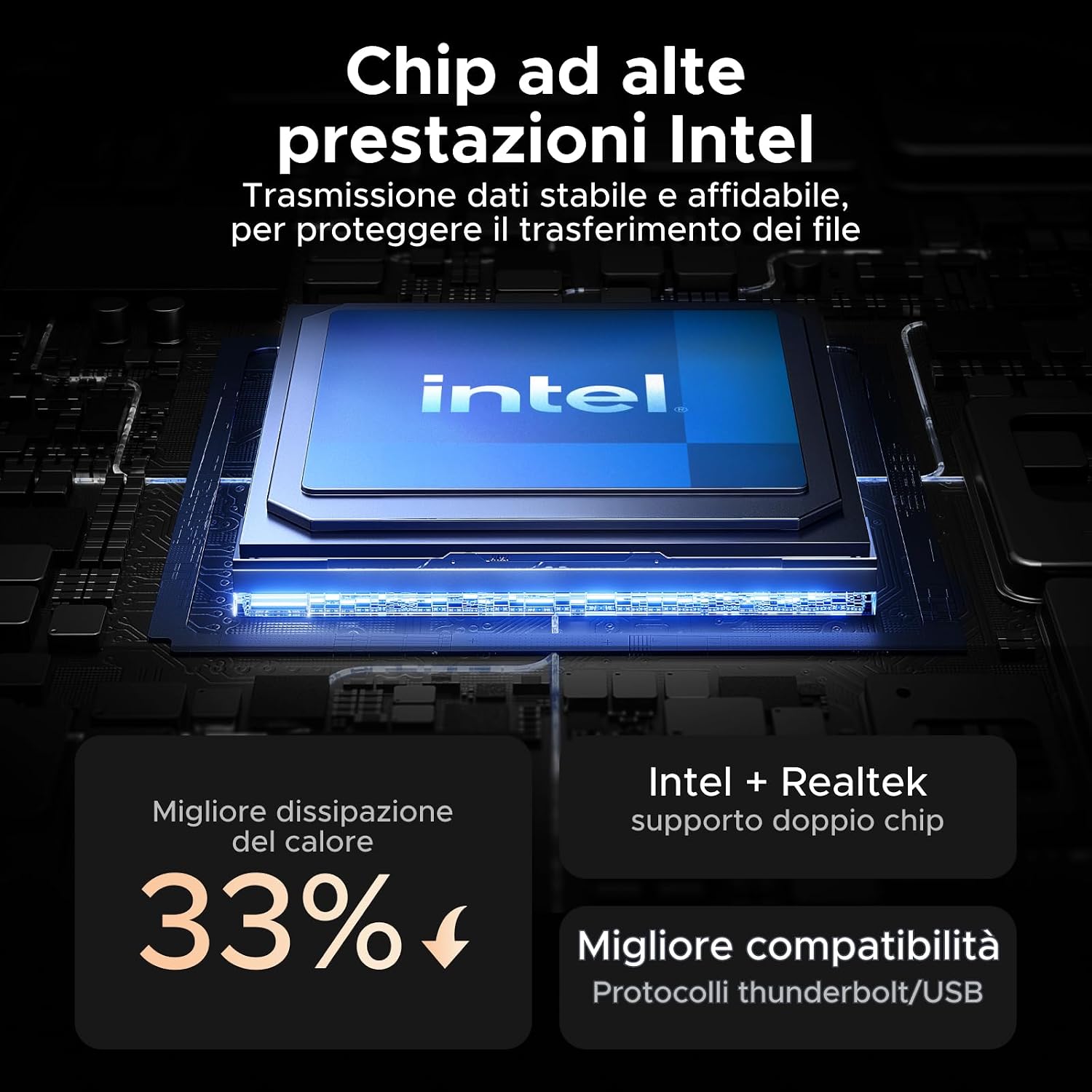 Detalle de UGREEN Case Esterno SSD NVMe M.2 2280 USB 4 con Dissipazione in Alluminio e Doppio Chip JHL7440
