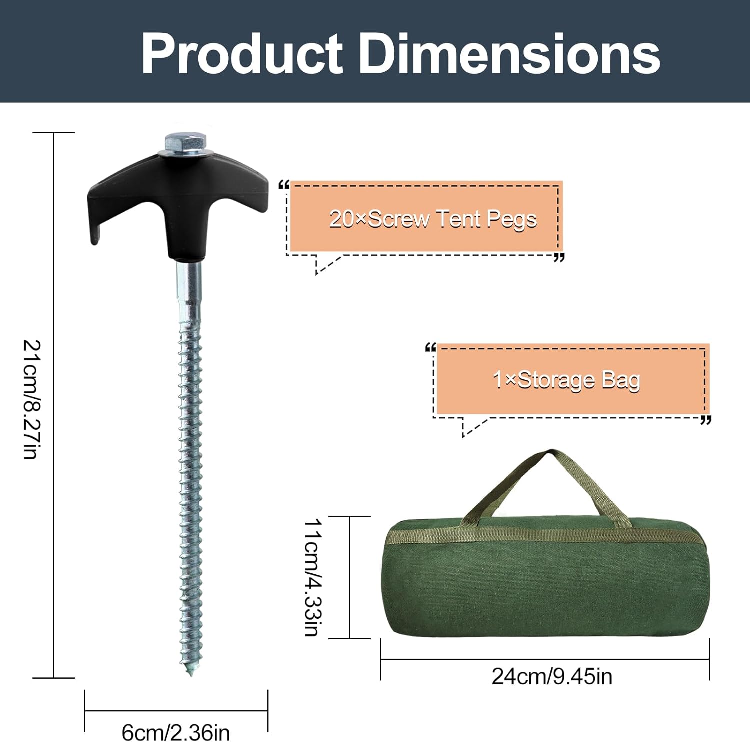 Thumbnail 1 de 20x Zeltheringe mit Drehfunktion und Gewinde – ultralange Camping-Pflöcke für harten Boden, Wald & Felsen