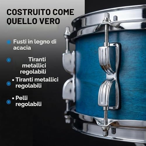 Detalle de Music Alley Batteria per Bambini 3 Pezzi con Sgabello e Piatto, Blu