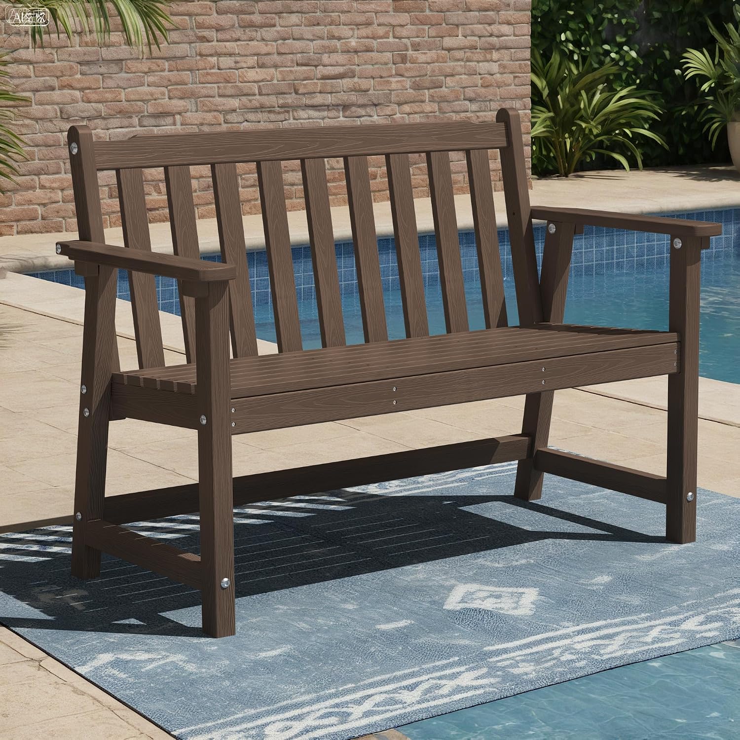 Detalle de Ciokea 48" Outdoor Bench, Brown HDPE Two-Seater with 550-Lb Capacity