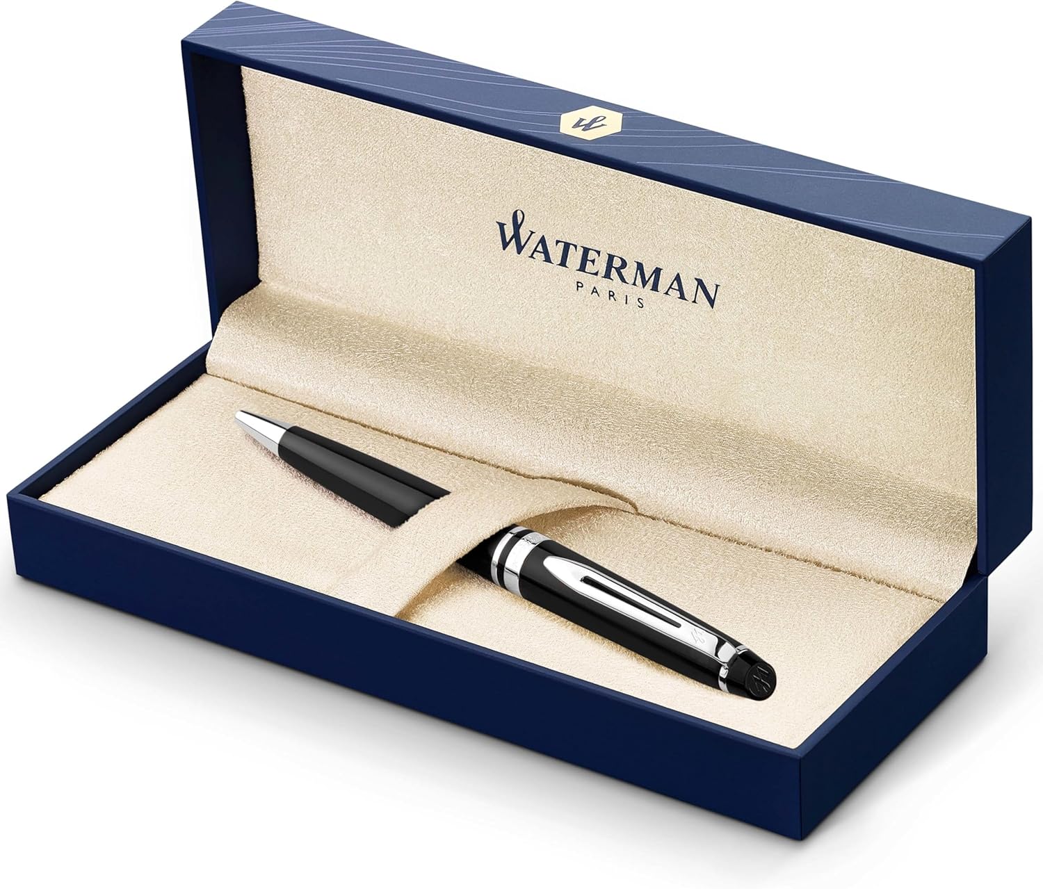 Detalle de Waterman Expert kulspetspenna med mediumspets, blått bläck och svart lack