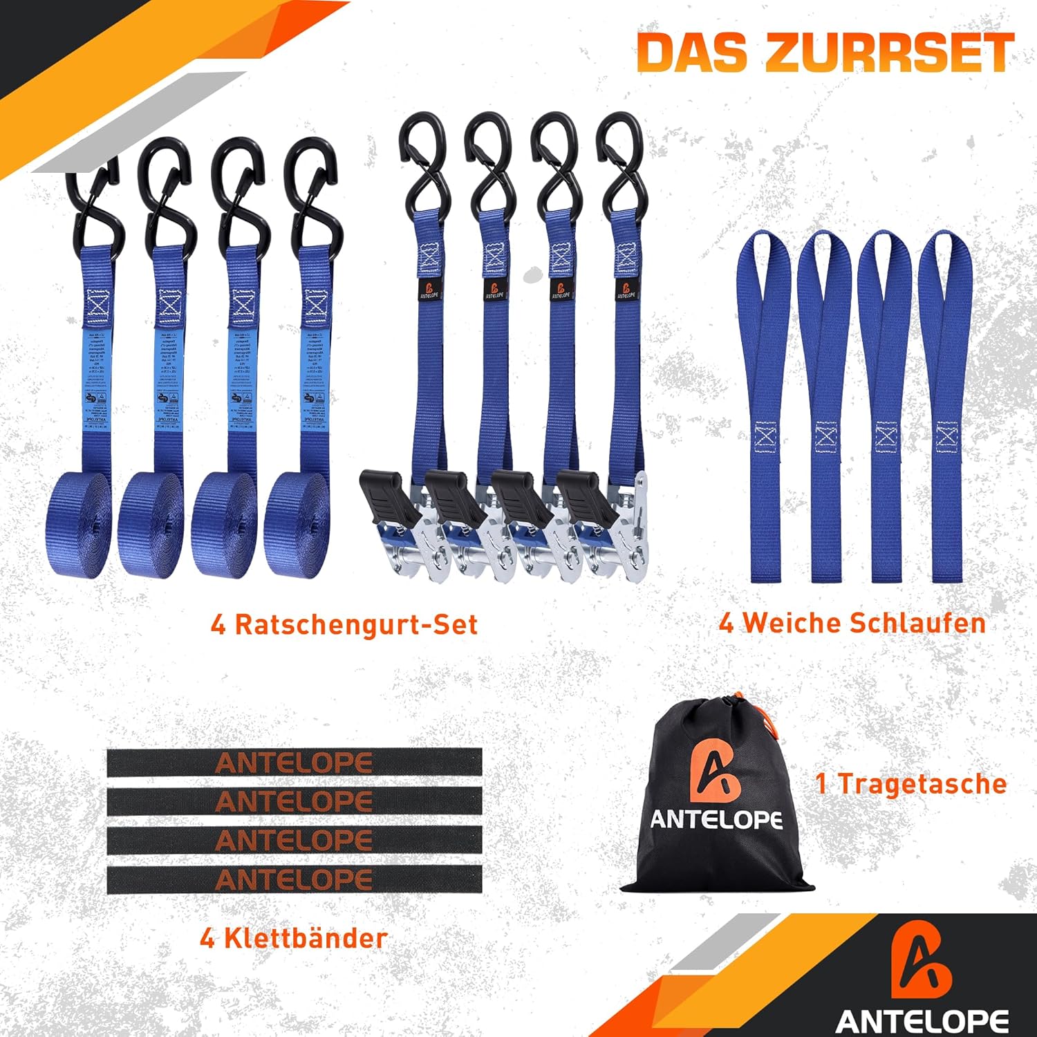 Thumbnail 6 de A ANTELOPE Spanngurte mit Ratsche 25 mm x 4 m (4 Stück) – Zurrgurte bis 900 kg Bruchfestigkeit, TÜV/GS