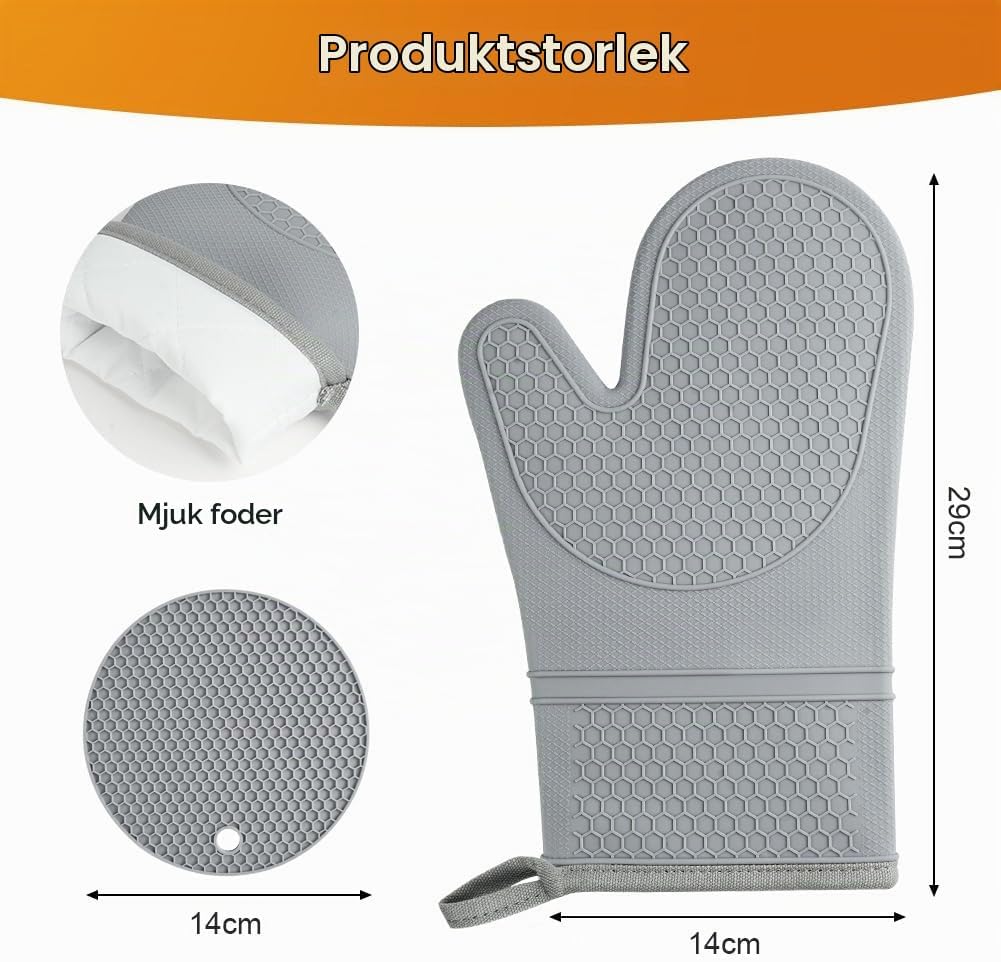 Detalle de AUAUY silikonugnshandskar med grytlappar, halkfritt grepp och skydd upp till 240 °C