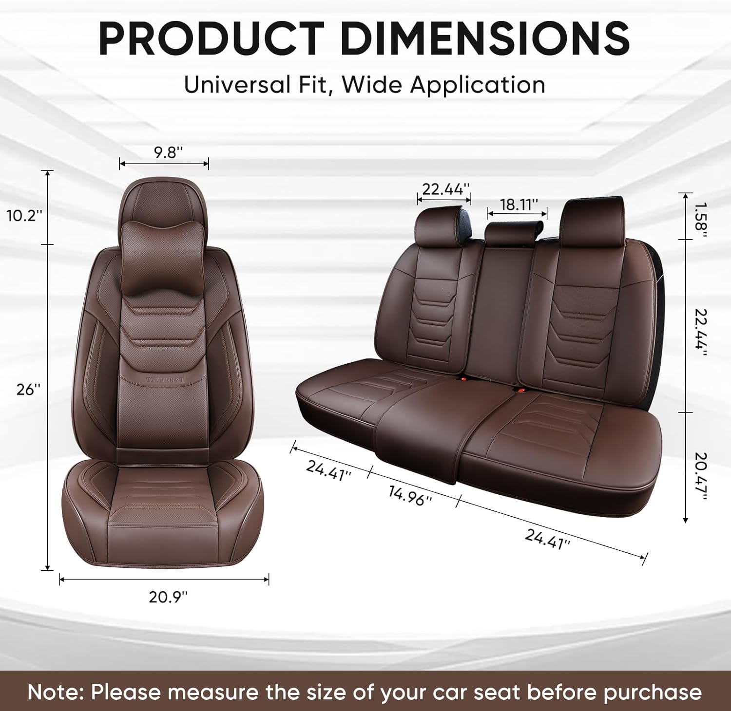 Thumbnail 4 de TIEHESYT Coffee Car Seat Covers Full Set: Breathable Nappa Leather, Front & Rear Coverage
