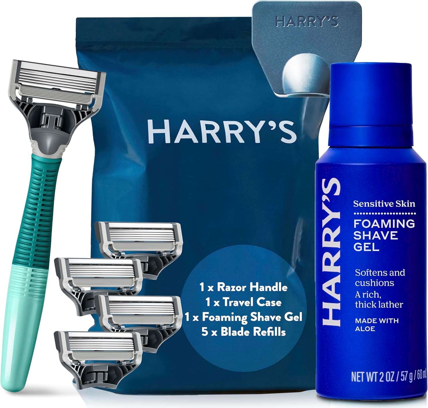Detalle de Harry's Razors for Men razor set 5 blades, 60 ml shave gel 🪒