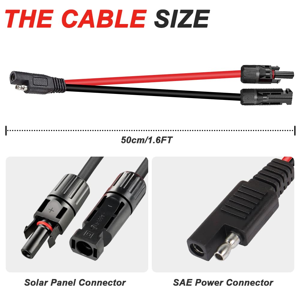 Detalle 2 de Xiatiaosann 10AWG Solar Panel Cable to SAE Connector (2 Pack, 50cm) – 600V, 50A PV Extension Wire