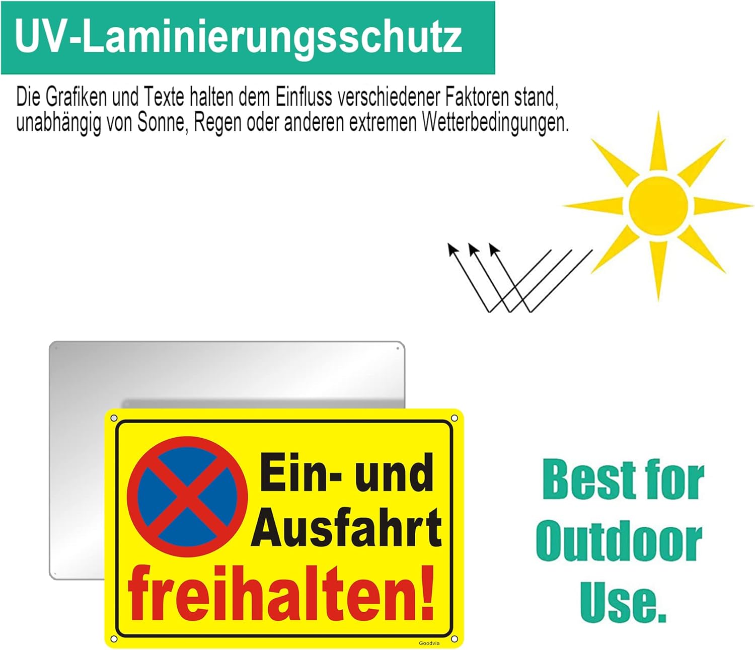 Thumbnail 3 de Goodvia Ein- und Ausfahrt Freihalten Schild aus Aluminium, 30 × 20 cm, 2er-Set – Reflektierend, wetterfest