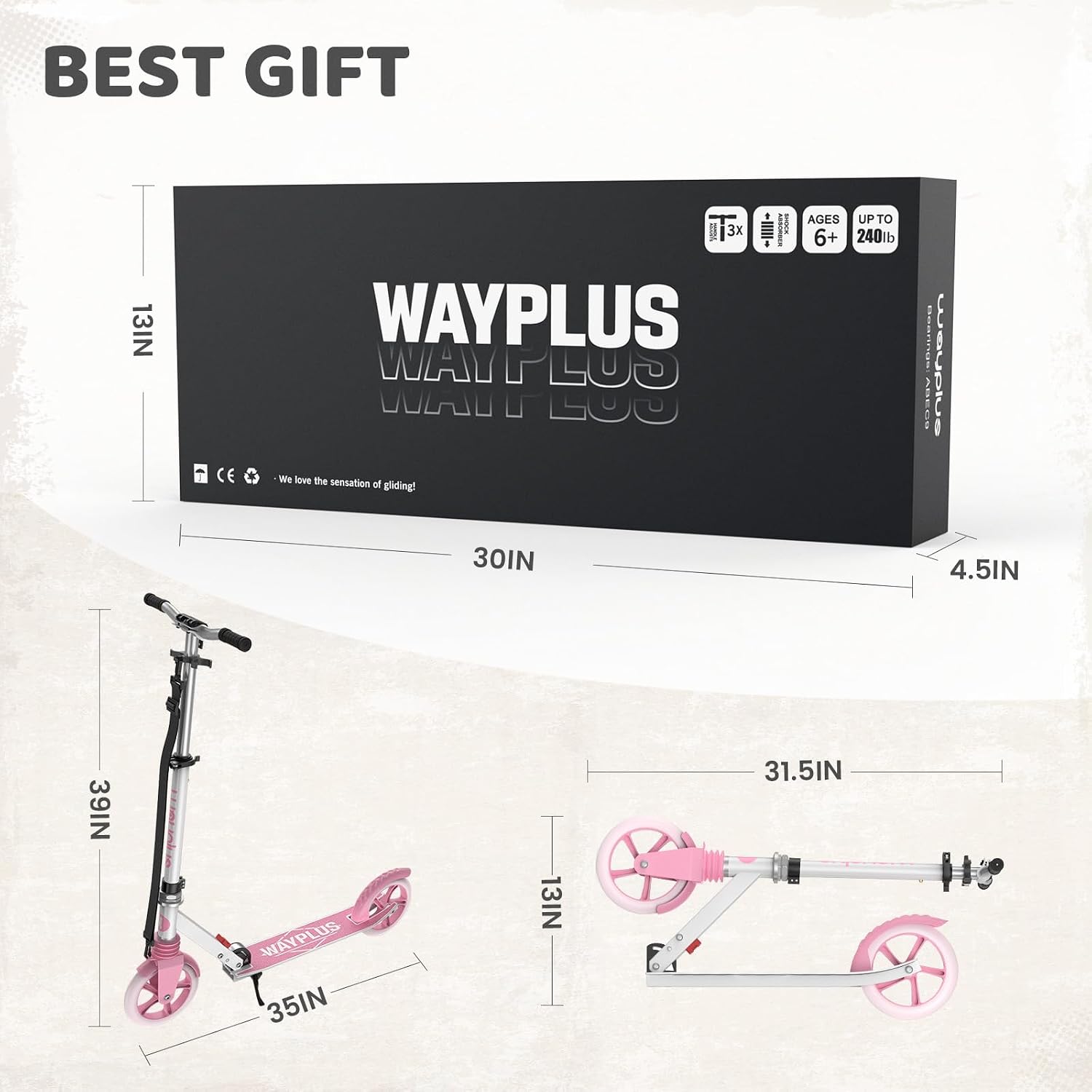 Thumbnail 6 de WAYPLUS Scooter for Kids: 4-Level Height Adjustable, Lean-to-Steer, 200mm Wheels and 108kg Load