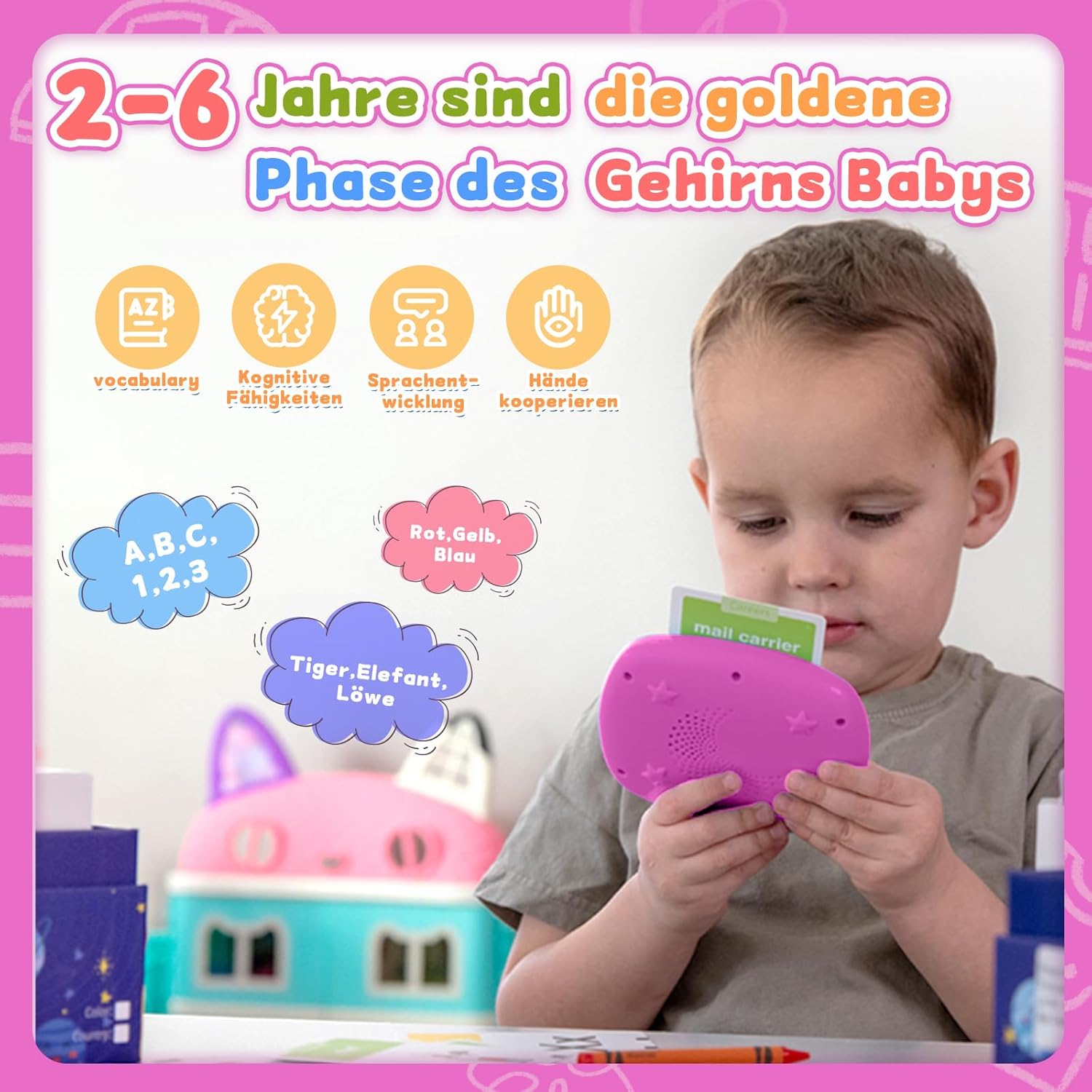 Thumbnail 2 de HOMESTEC Lernkarten-Spielzeug ab 2 Jahren (Deutsch, 144 Karten/288 Wörter) – für 2–5 Jahre, rosa