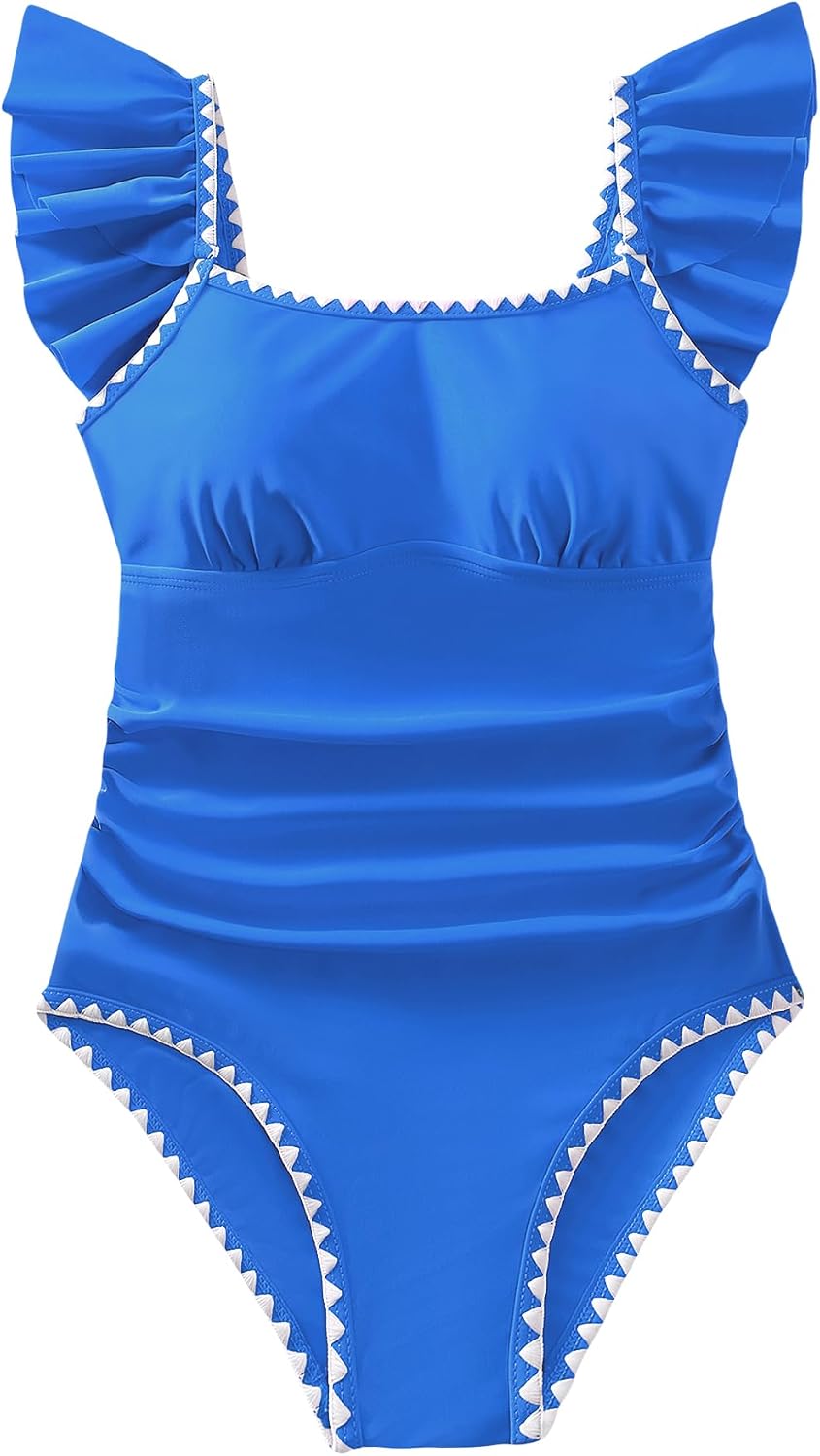 Detalle de Sewetier Girls' One-Piece Swimsuit, Polyester-Spandex Blend