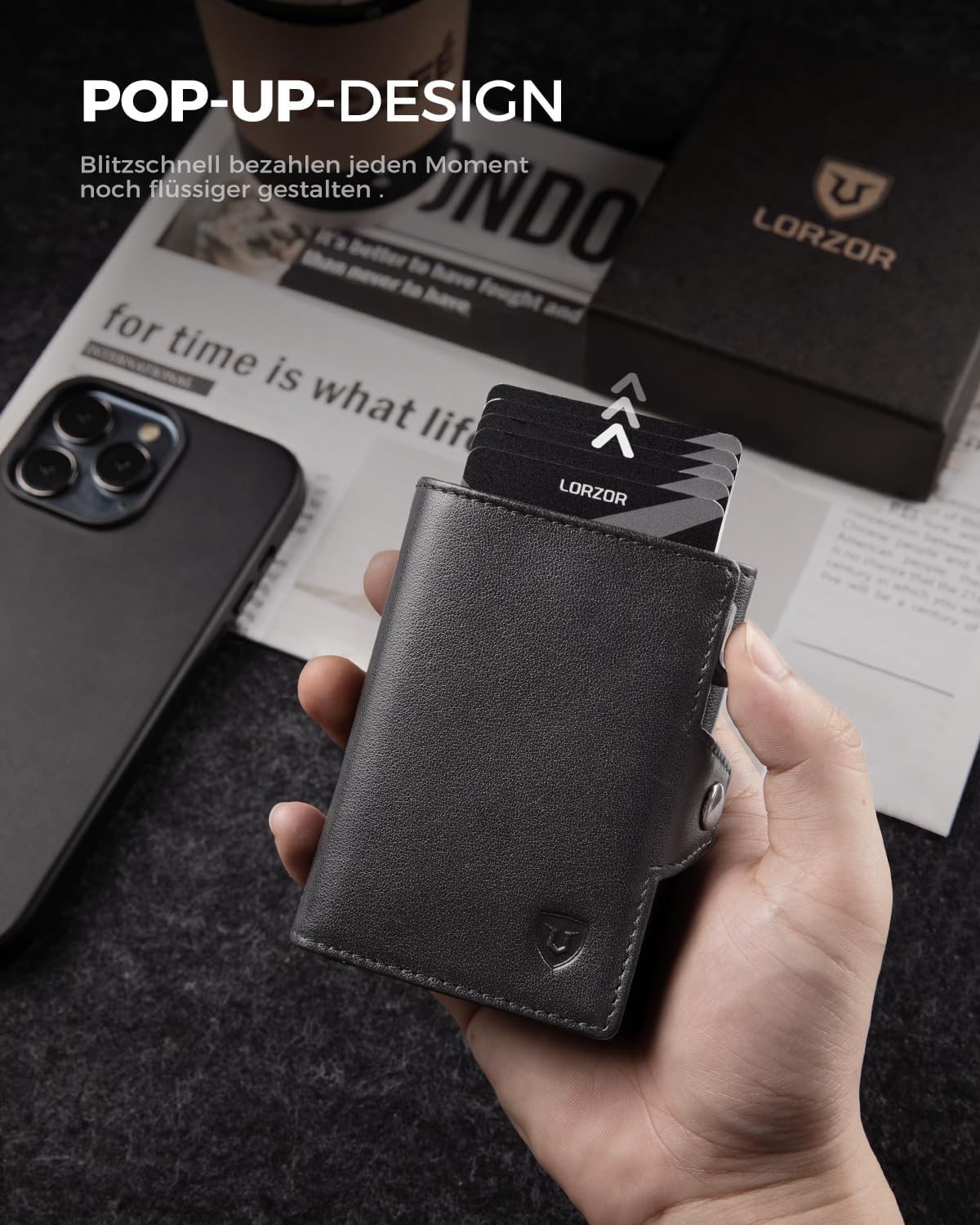 Thumbnail 3 de LORZOR Slim Wallet Herren Geldbörse 10 Karten 👛