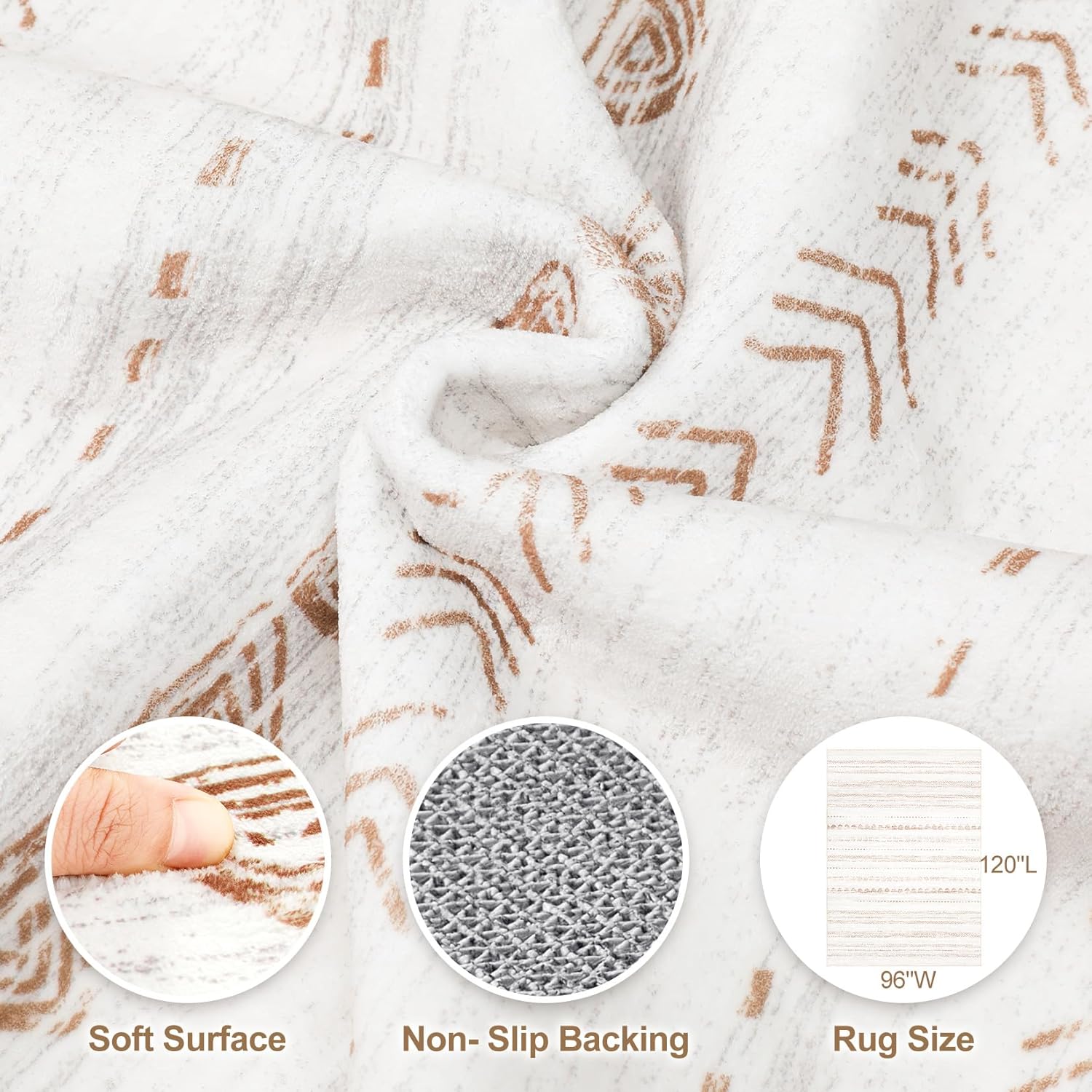 Thumbnail 2 de Nakagishi 8x10 Area Rug for Living Room, Boho Moroccan Style, Cream Brown (Machine Washable, Stain Resistant)