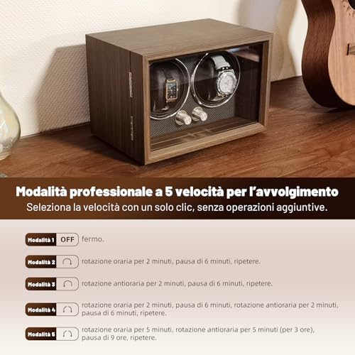 Detalle de BeSokar Caricatore per Orologi 2 pezzi in legno noce nero con LED e 4 modalità di rotazione