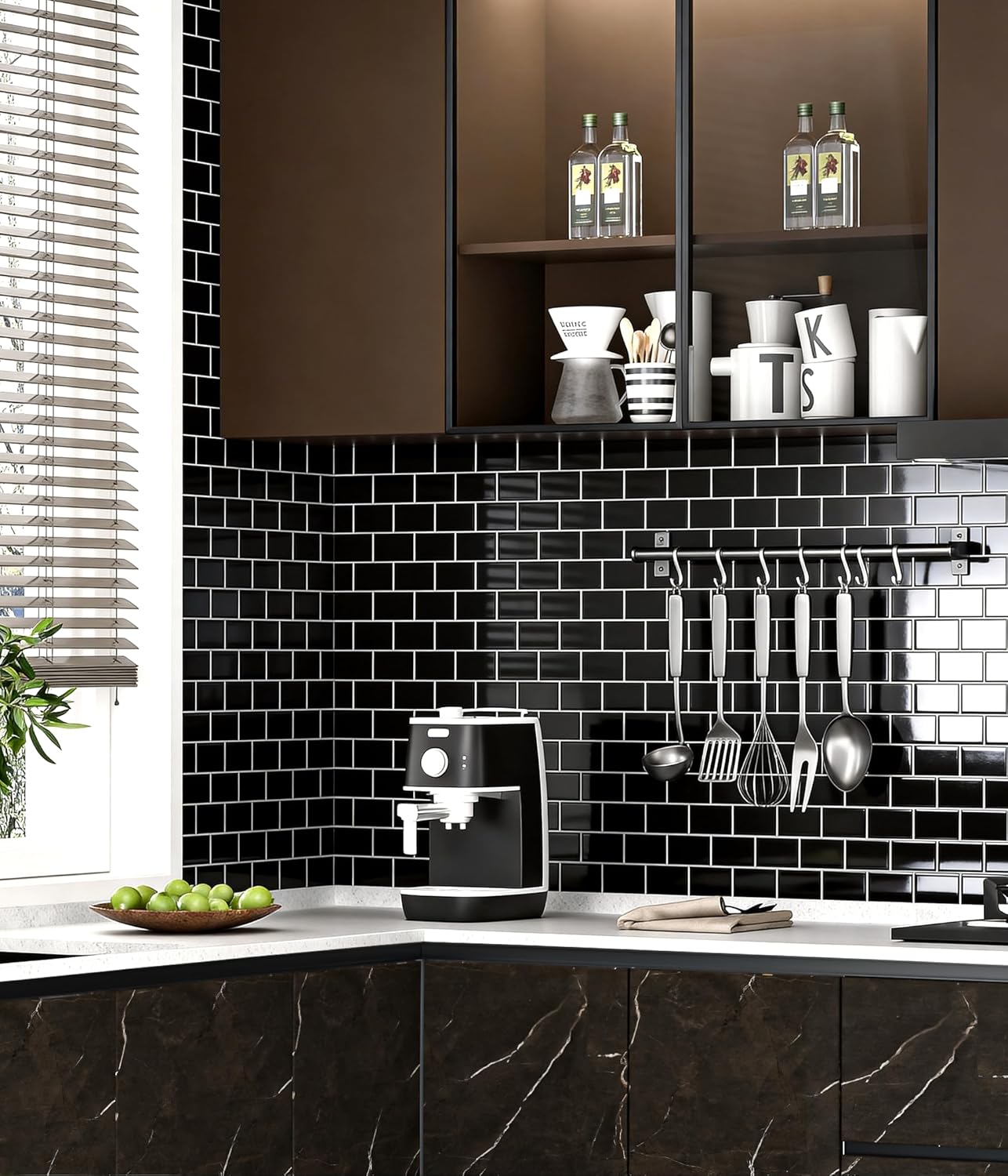 Thumbnail 1 de Yoillione Upgrade Thicker Peel and Stick Wall Tiles Backsplash – 12x12, 10 Sheets, Black