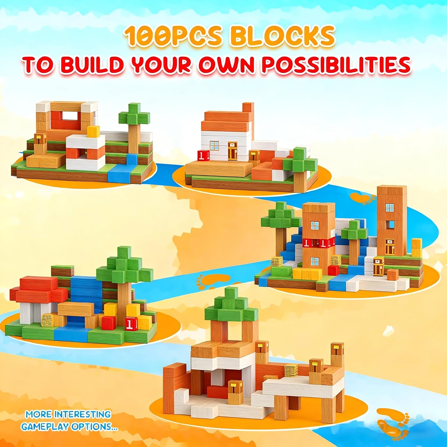 Detalle de Jooyflares 100PCS Magnetic Blocks: Pixel Village Builder for Creative STEM Play