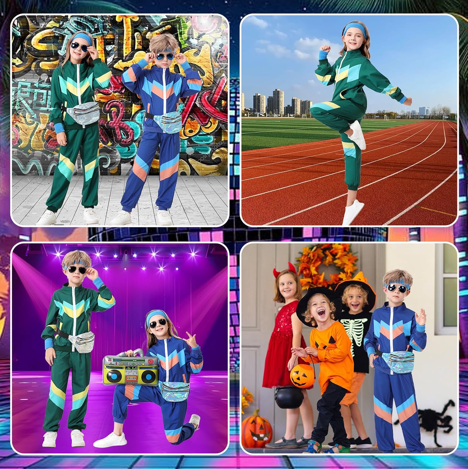 Detalle de Ezuwail Kids’ 80s/90s Unisex Tracksuit Costume, 6-Piece Set