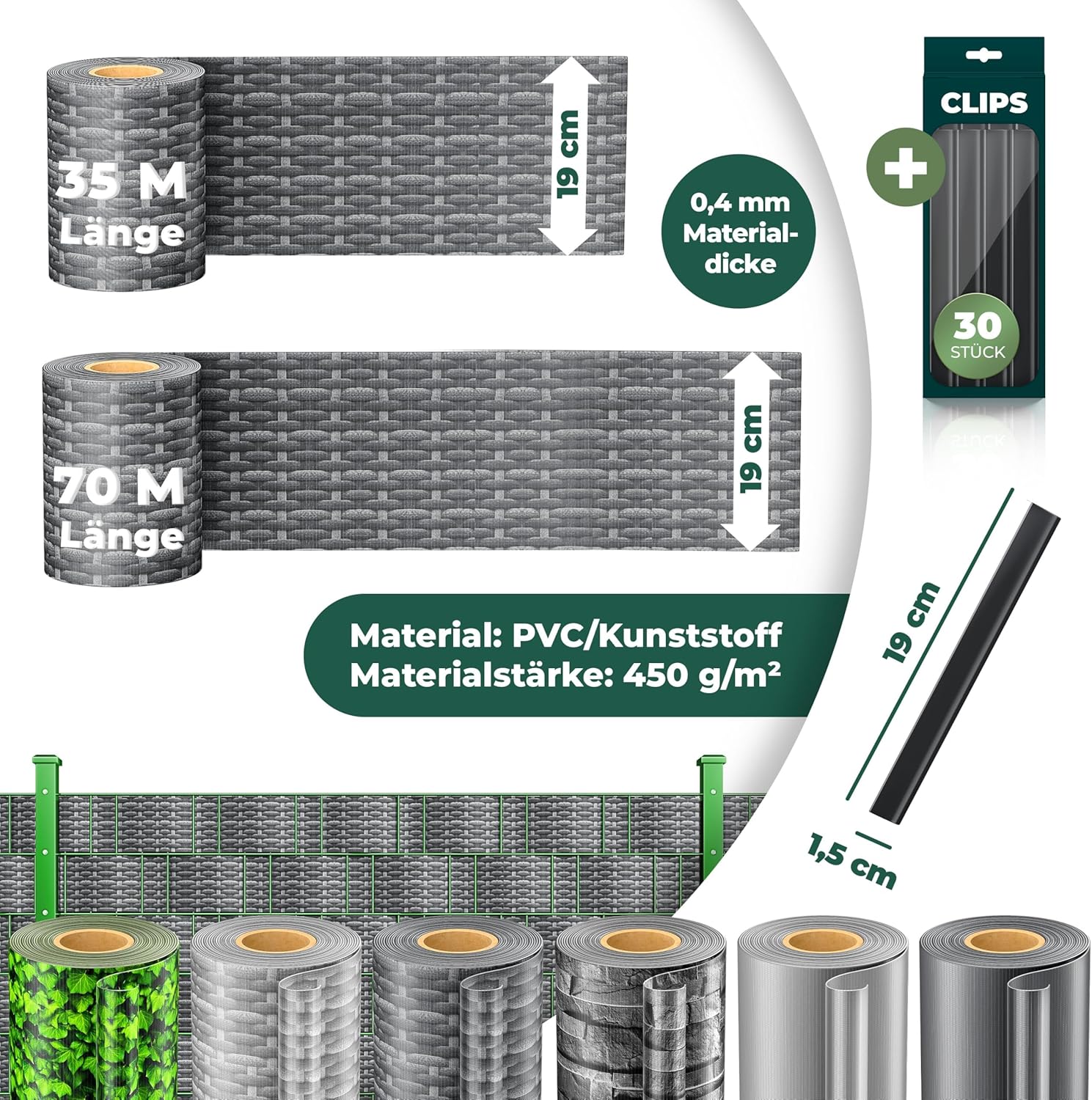 Thumbnail 6 de KESSER PVC Sichtschutzstreifen – 35 m × 19 cm, Doppelstabmatten-Zaun, inkl. 30 Clips