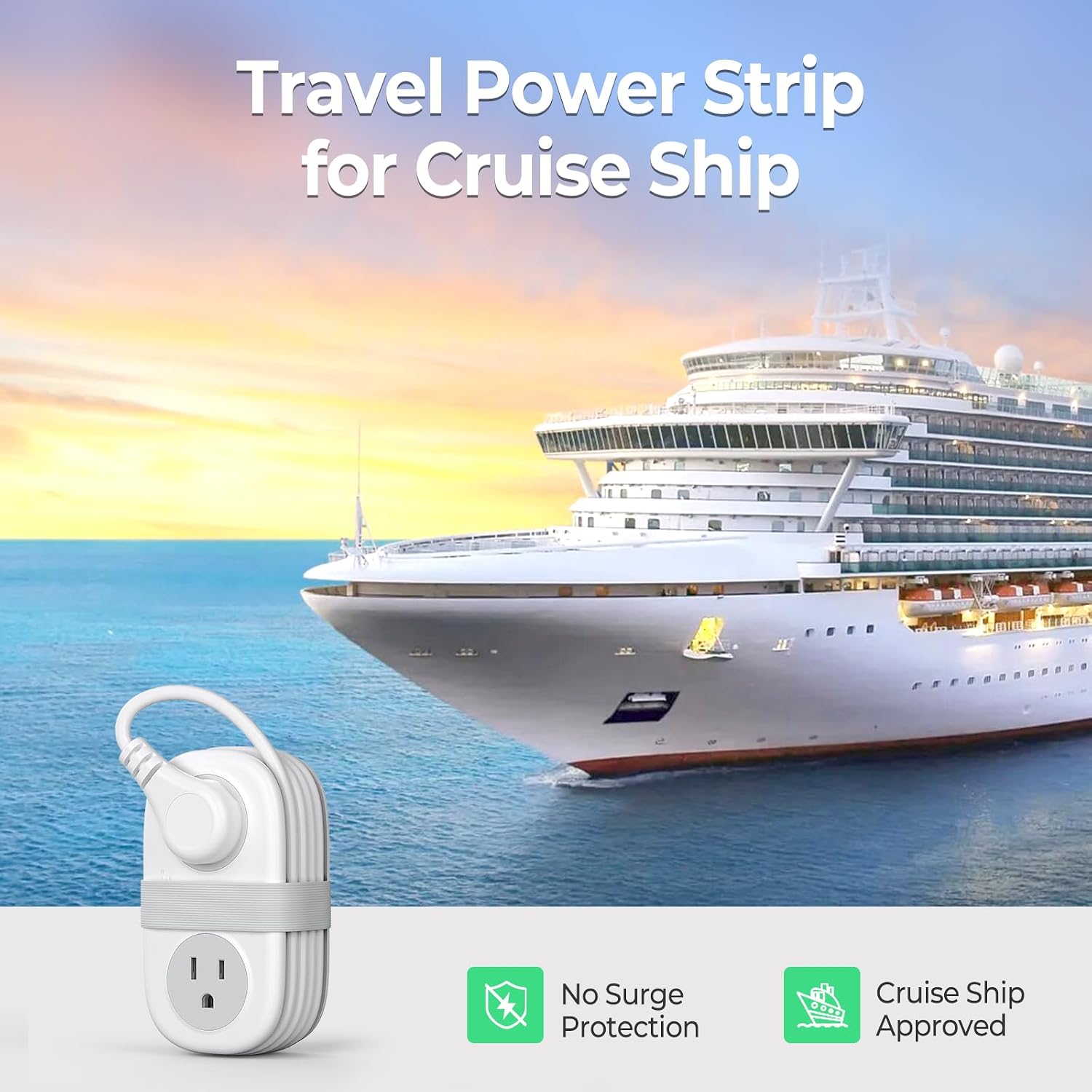 Detalle de ORICO AP3-4A2U1C Travel Power Strip, 4 Outlets, 3 USB Ports, 4-ft Cord