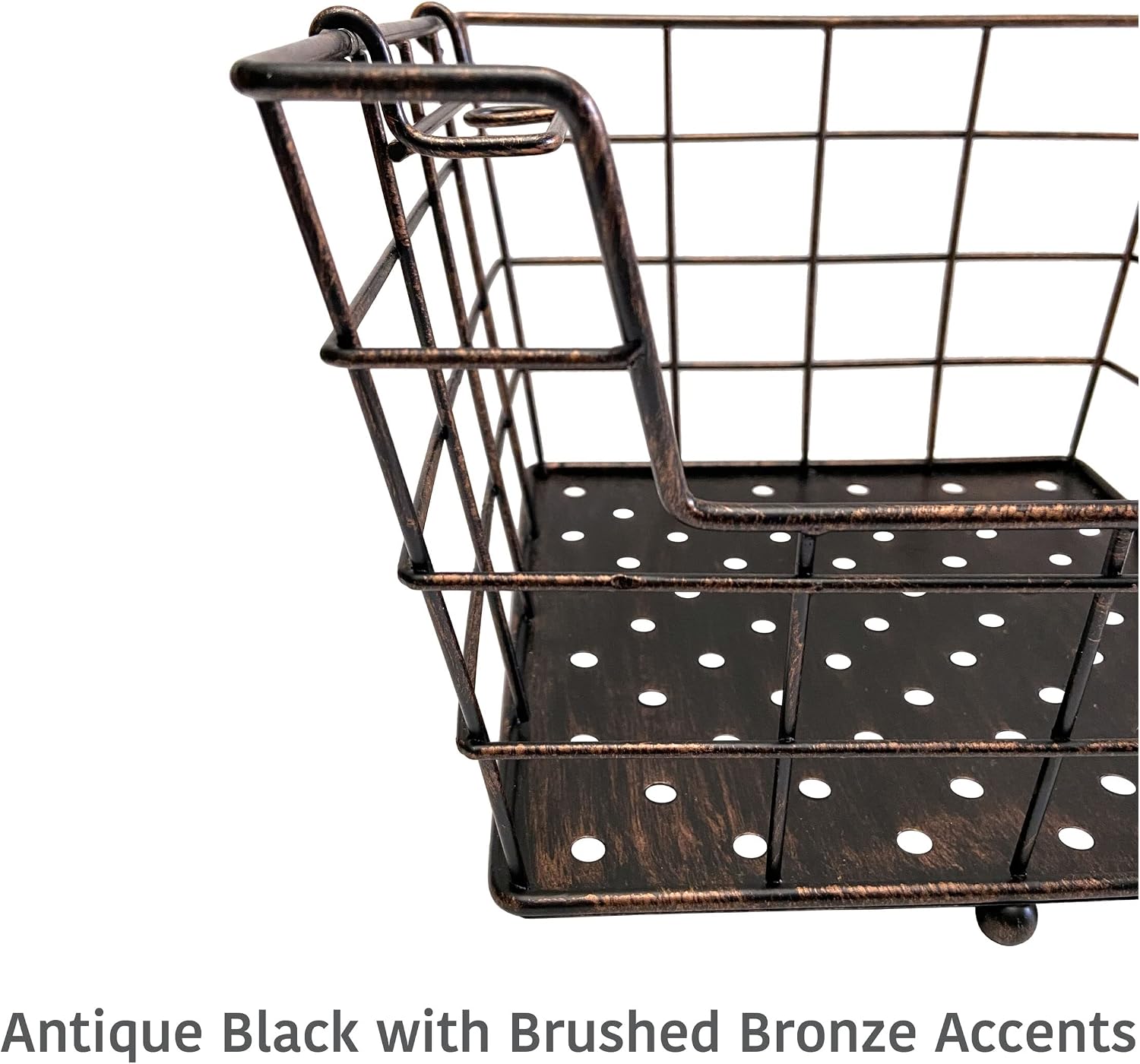 Detalle de Mikasa Gourmet Basics Ferme 4-Tier Market Basket with Antique Black Wire & Acacia Wood Handle