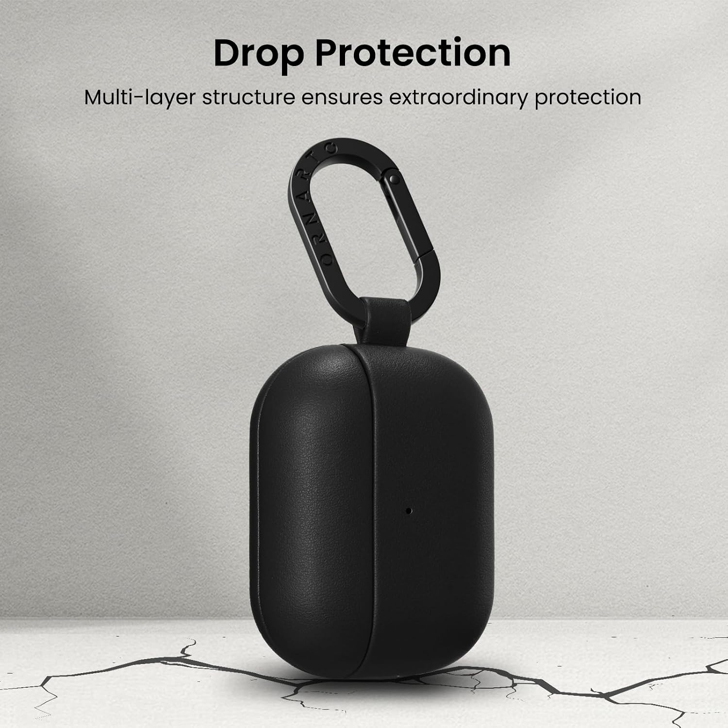 Detalle de ORNARTO Leather Case for AirPods Pro 3 (2025) with Carabiner – Black